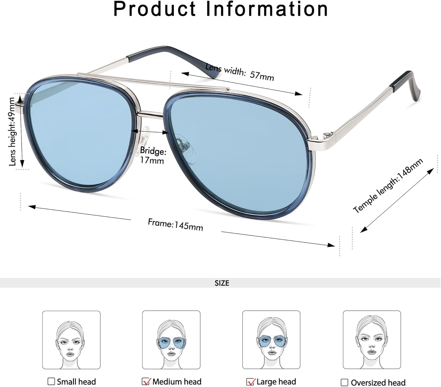 Retro Aviator Sunglasses for Women Mens Double Bridge 70s Shades AP3688 - Image 5