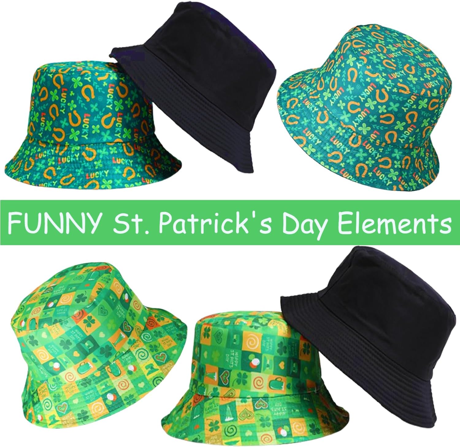 6 Pcs St. Patrick's Day Party Hats Accessories Funny Shamrock Bucket Hats Funny Green Irish Leprechaun Hats for Men & Women, Lucky Clover Top Hats for St. Patty's Day Party, Parades, Outdoor