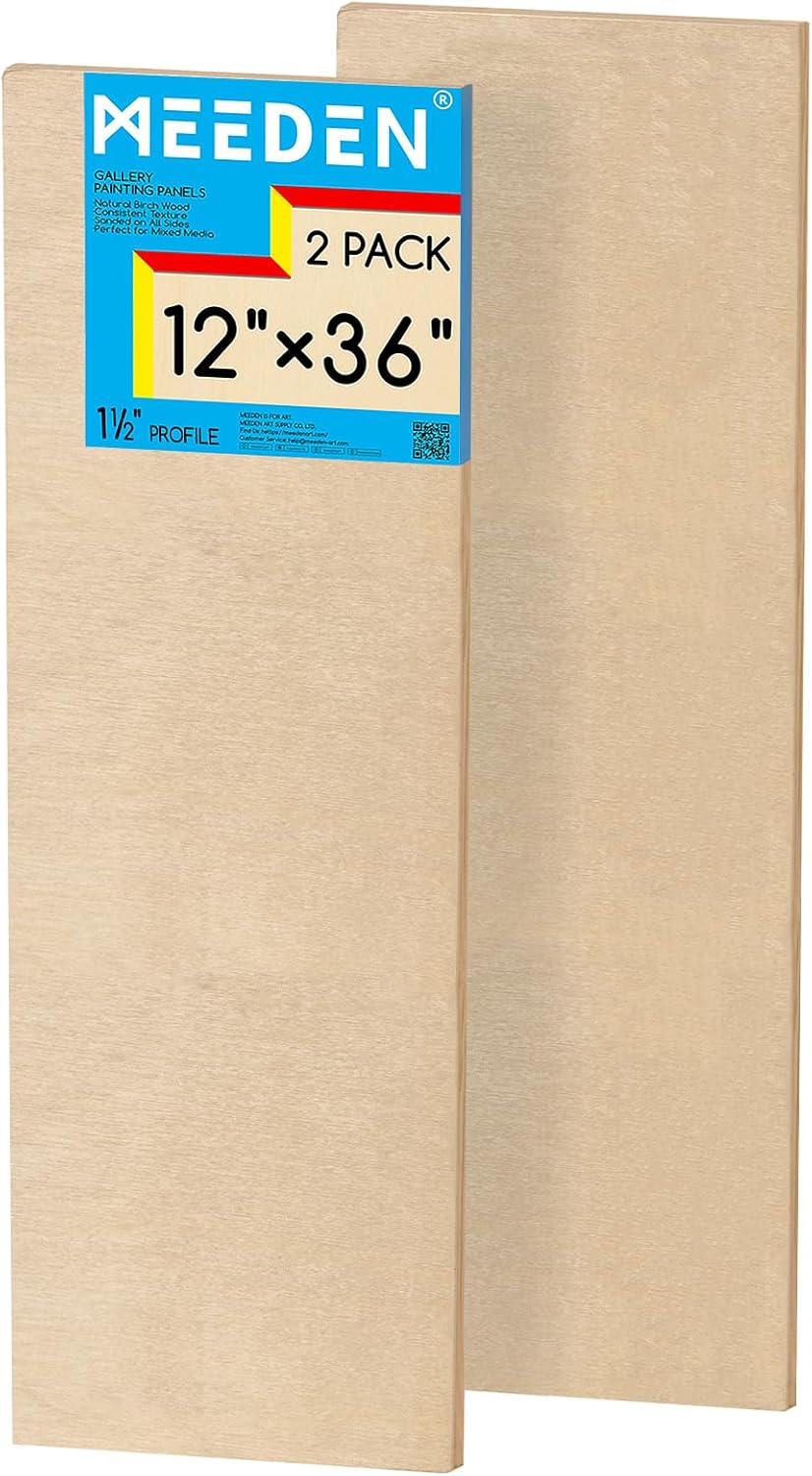 MEEDEN Unfinished Wood Canvas Board: 1-1/2" Deep 12x36” Wooden Canvas Panel Pack of 2 - Blank Cradled Wood Art Board for Painting 12"x36"- 2 Pack