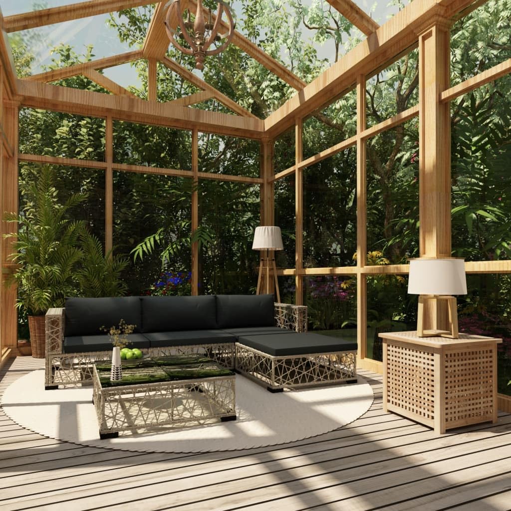 vidaXL - Gartenmöbel-Sets - 5-tlg. Garten-Lounge-Set mit Auflagen Poly Rattan Grau