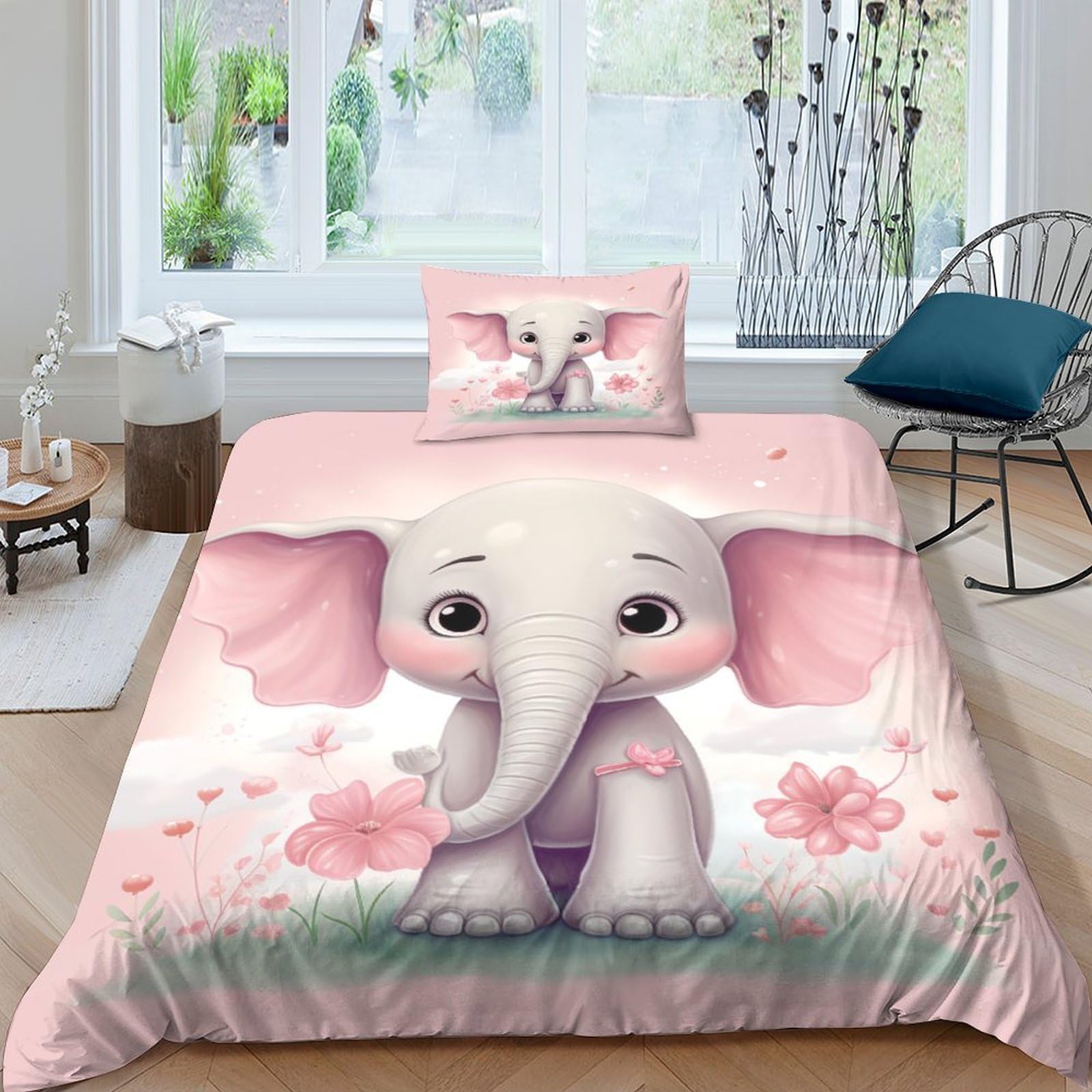 Ensemble de literie microfibre imprimé éléphants et fourmis avec housse de couette single