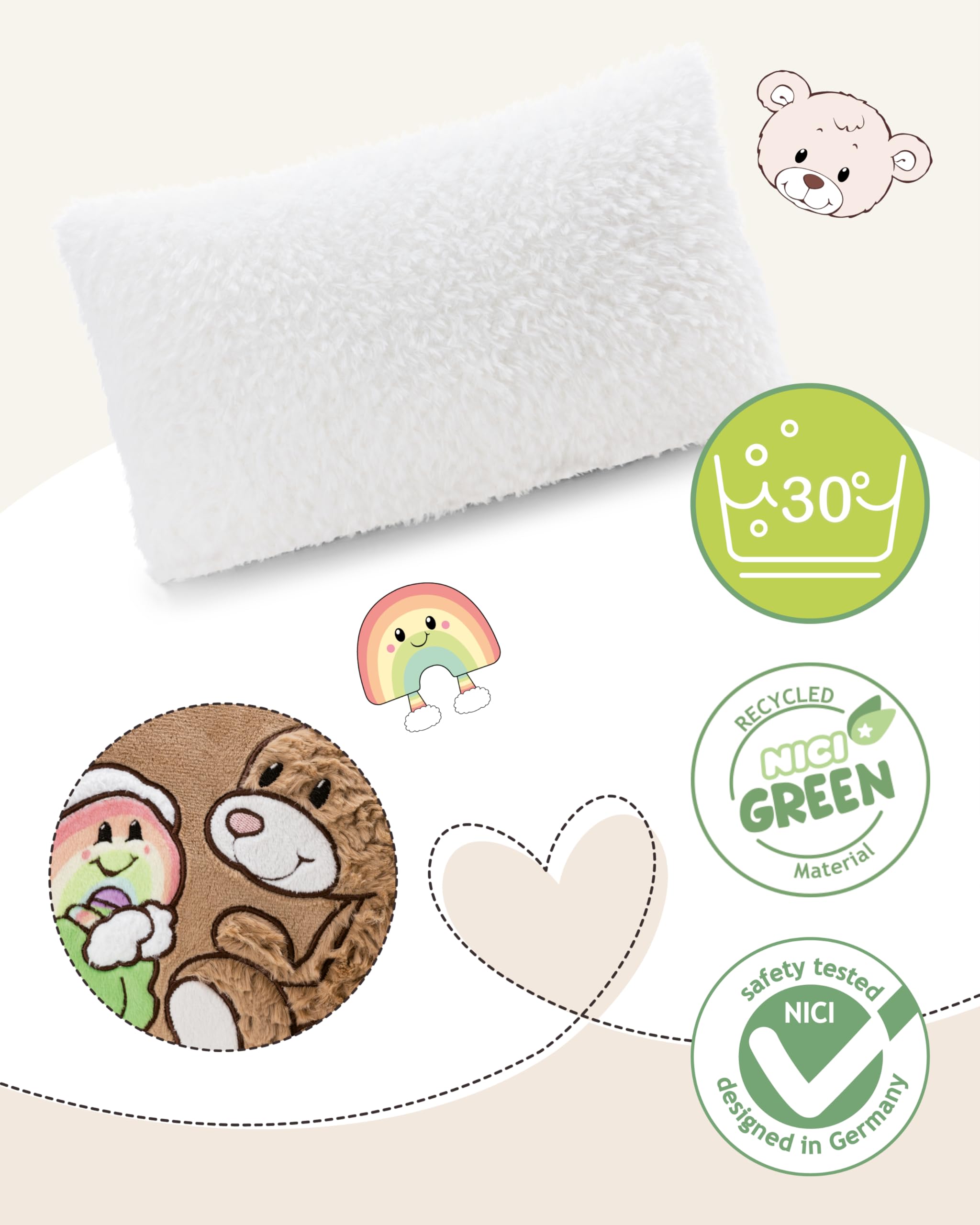 NICI Kissen Hase Lopino 43x25cm - braun - Flauschiges Kuscheltierkissen für Jungen, Mädchen, Babys und Kuscheltierliebhaber, ideal für Zuhause, Kindergarten oder unterwegs | 62335