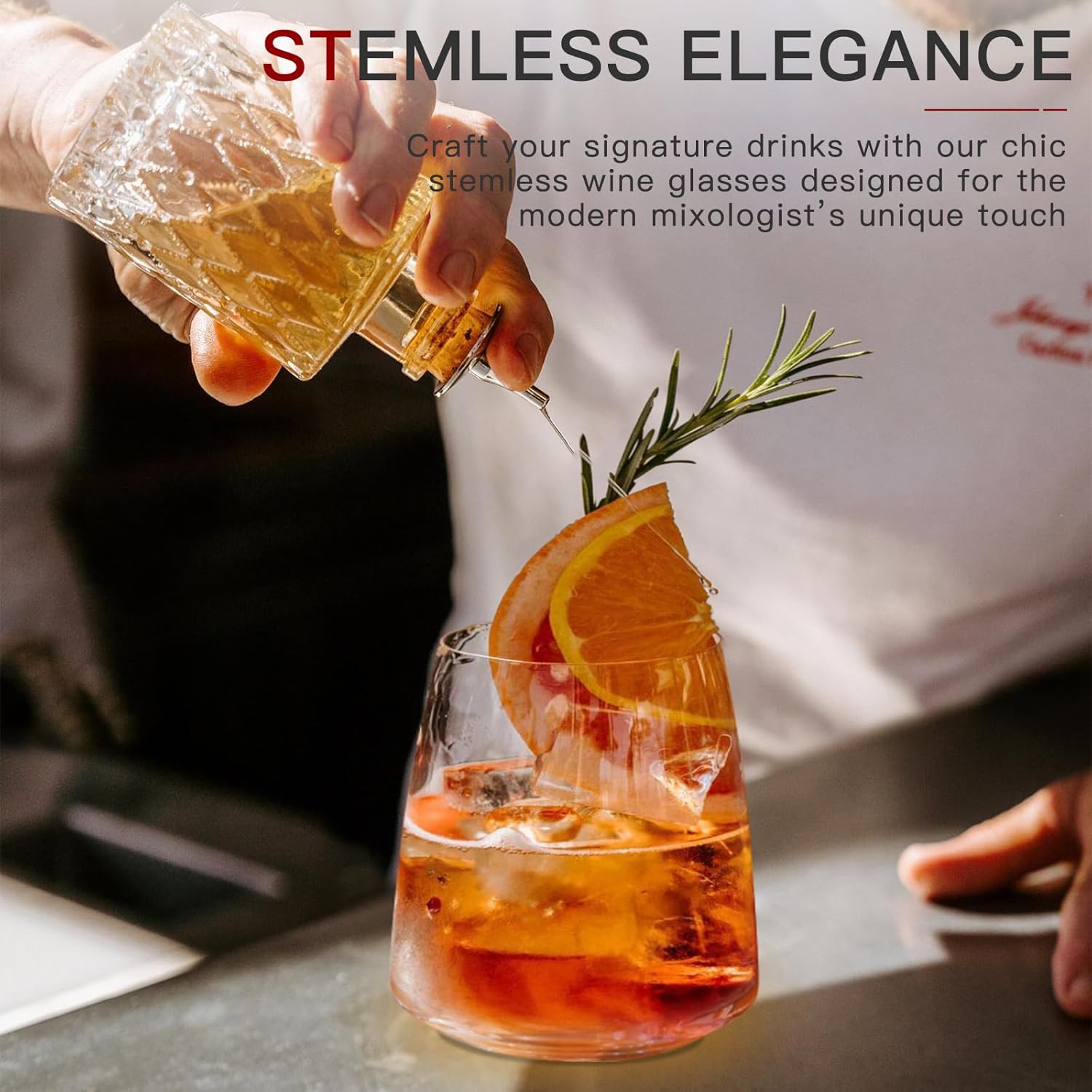 Stemless Wine Glasses Set of 6-15oz【Hand-Blown】 Durable Red White Wine Glasses,Unique Crystal Gifts for Him/Her for Wedding, Birthday，Engagement,Valentine's Day - Image 2