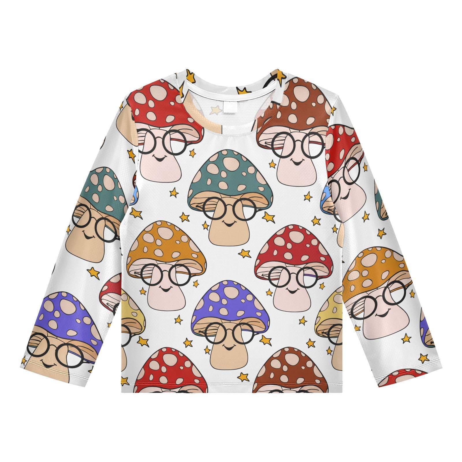 Eyeglasses Mushroom Stars White Rash Guard Shirt for Boys Sun Protection Shirt for Kids Toddler UPF50+ 5-6T