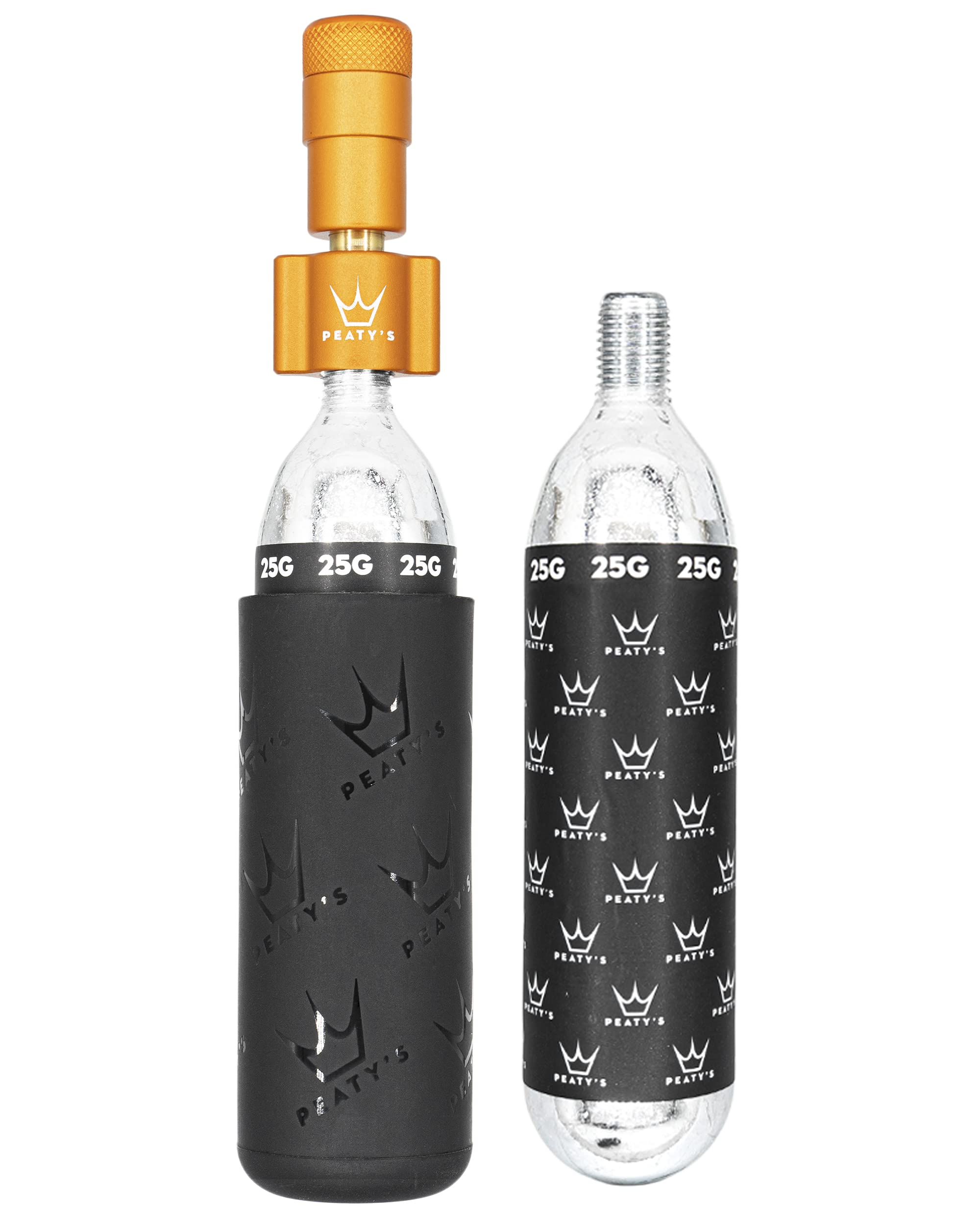 Peaty's Holeshot CO2 Tyre Inflator Kit 16g / 25g - Premium Unique Compact Straight-Line Design for Maximum Airflow & Rapid Inflation, 2x CO2's & Freeze Protector Sleeve, Road & Gravel Bike/MTB