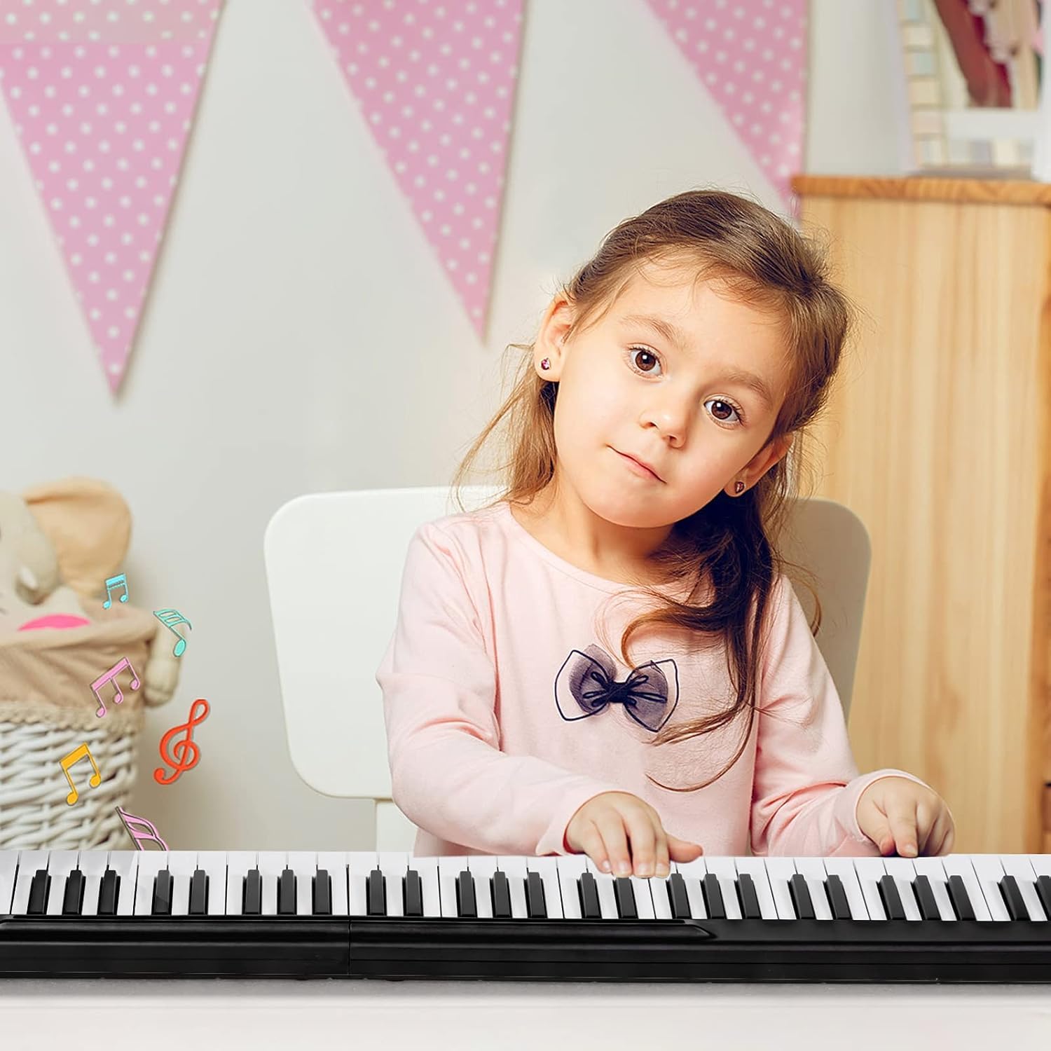 GOPLUS Piano Digital 88 Teclas Portátil, Piano Electrónico Teclado con MIDI Bluetooth, 128 Tonos, 128 Ritmos, Pedal y Bolsa de Transporte, Piano Multifuncional Plegable para Niños y Principiantes