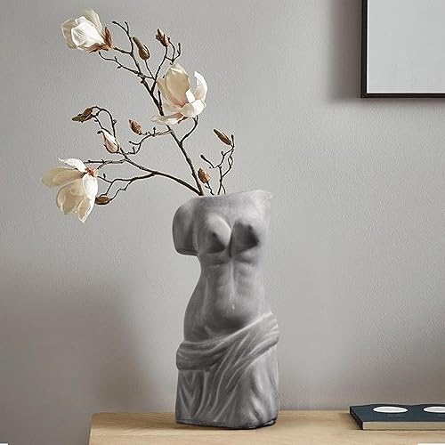 Miniatura 6 de Body Modern - Jarrón blanco de cerámica, jarrones de flores de cemento para decoración de sala de estar moderna, barthroom, comedor