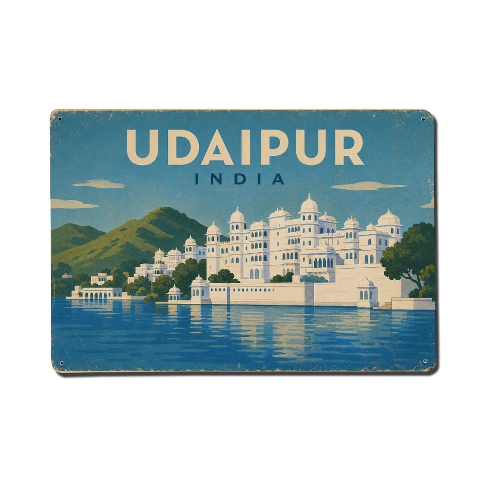 Vintage Travel India Udaipur Metal Tin Sign Plaque Wall Decor for Cafe, Club Bar, Office, Garden Metal Poster 8x12Inch