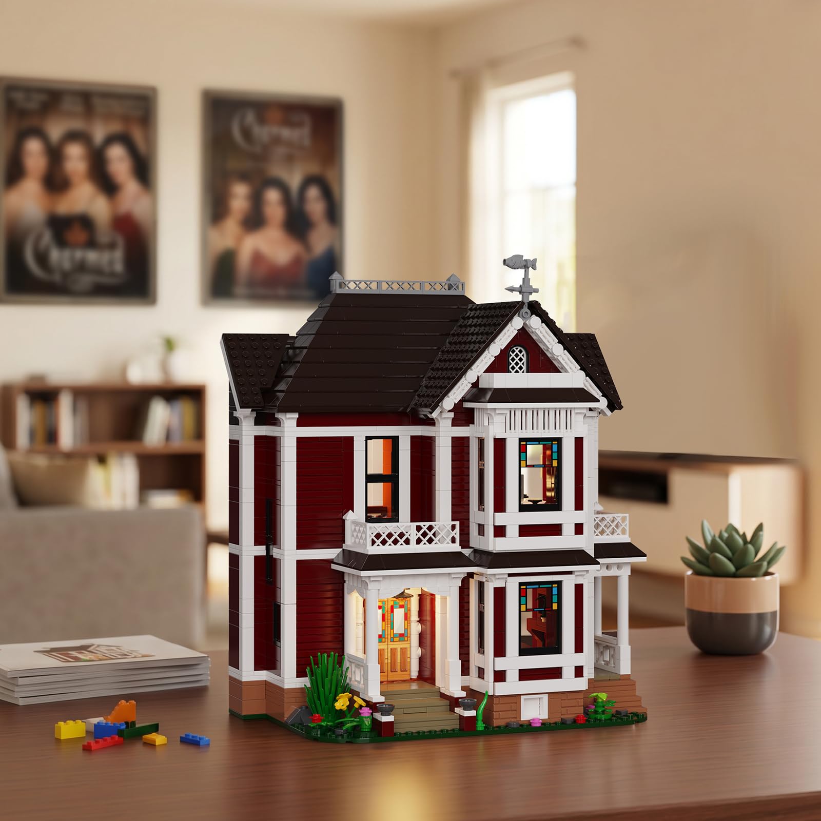 Charm Magic House Halliwell Manor Horror House Building Set, Family Movie Witch House Blocks Toy Kit compatibile con Lego, decorazione regalo e set da collezione per donne adulte