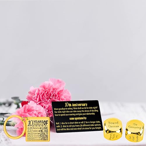 Miniatura 4 de Dados de 10 aniversario, dados de 10 aniversario de boda para parejas, regalo de 10 años de aniversario para noche, aniversario de 10 años para
