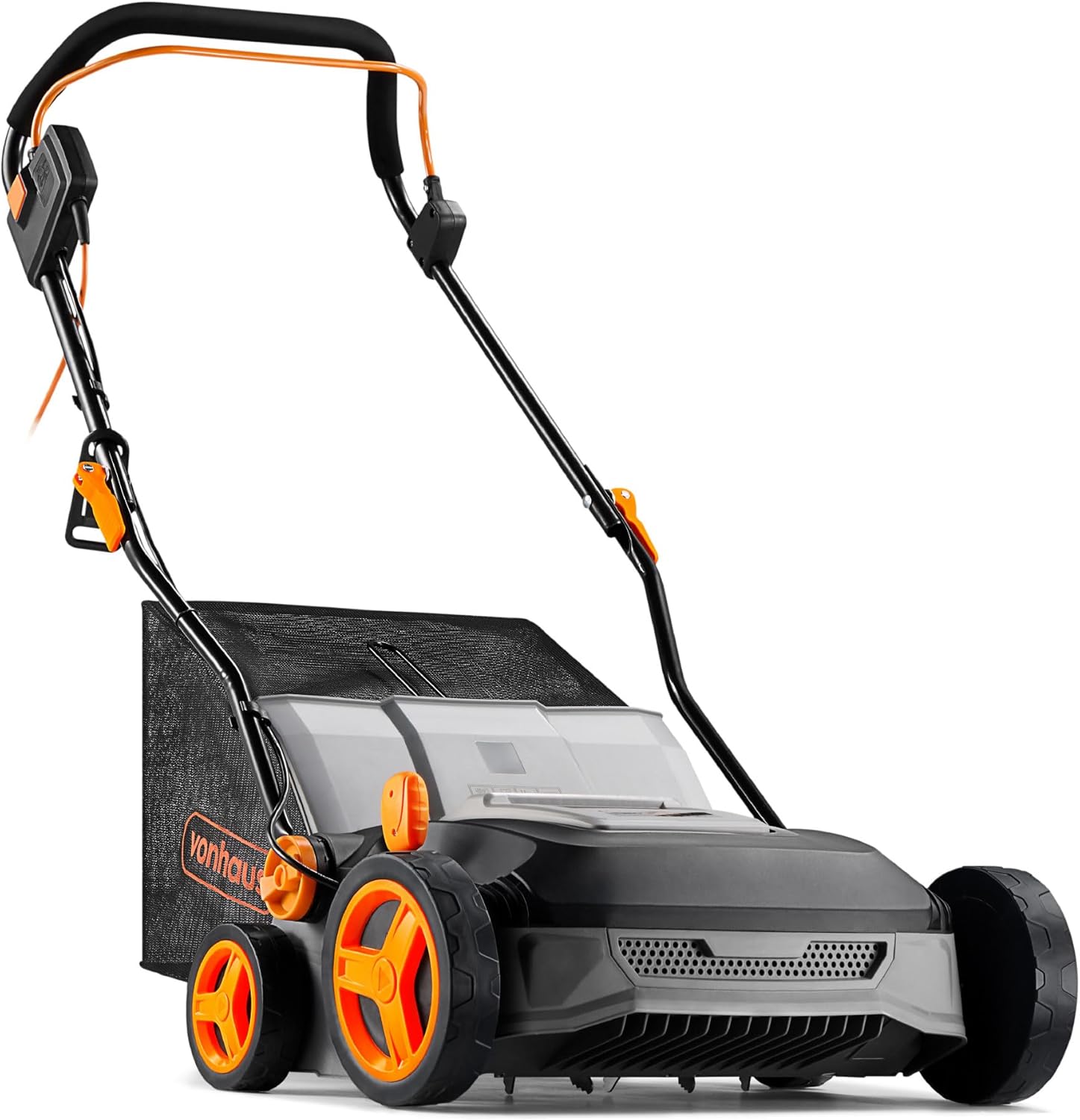 VonHaus Lawn Scarifier/Aerator/Rake Electric 1600W – for Dethatching/Raking Grass of Thatch, Moss, Dead Leaves and Aerates Soil – 45L Collection Box, 10m Cable, 6 Cutting Heights, 37cm Working Width