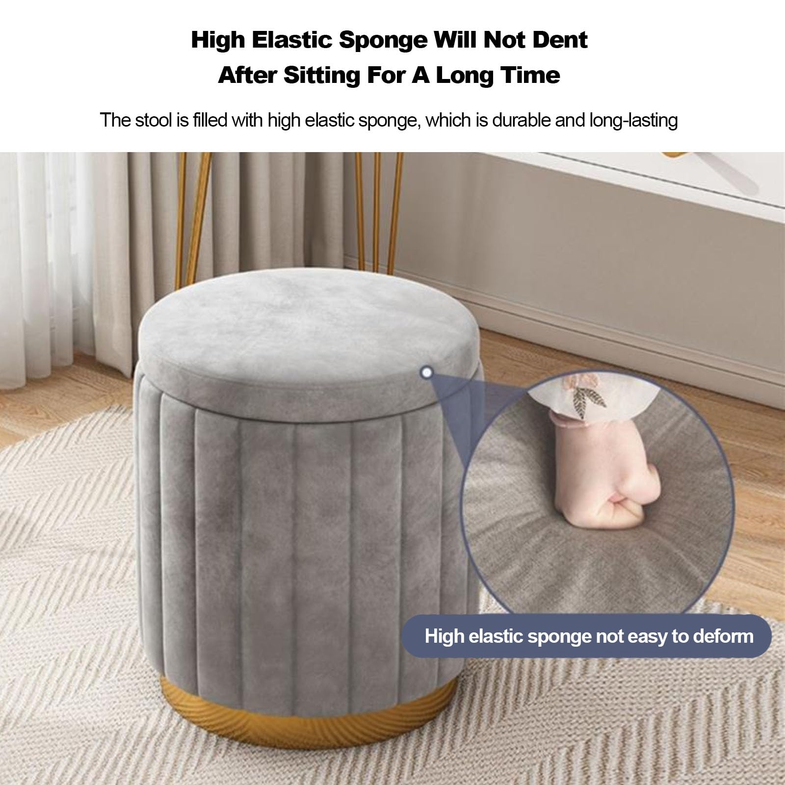 Pouf Contenitore Rotondo in Velluto, Sgabello Moderno con Poggiapiedi E Coperchio Rimovibile, Sgabello Imbottito per Ingresso, Soggiorno, Camera da Letto,Verde