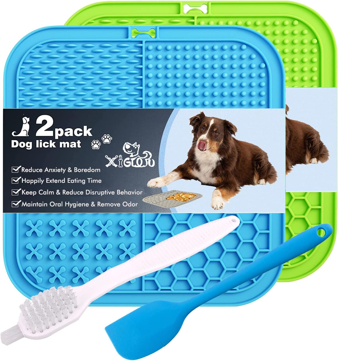 XIGOU Dog Lick Pad, 2Pack Large Licking Mat for Dogs, Dog Slow Feeder