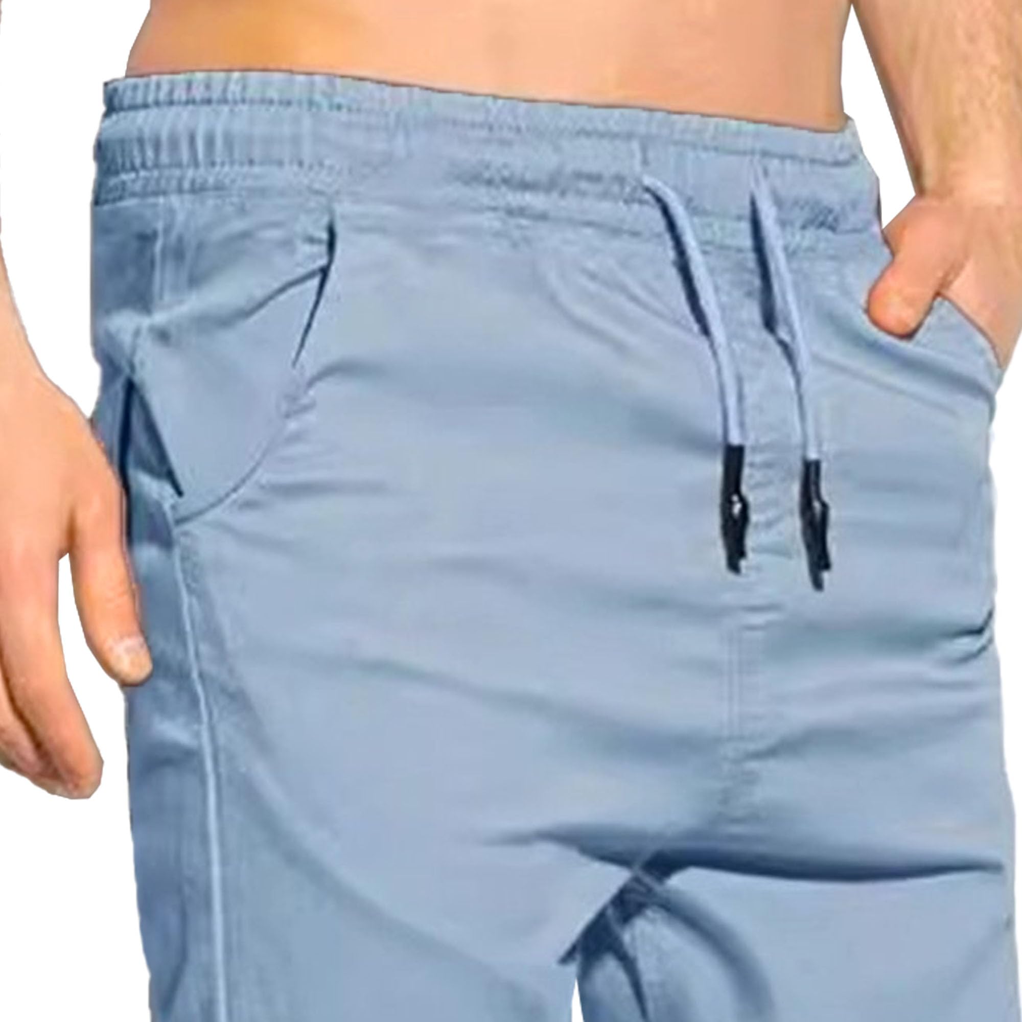 Men's Casual Classic Tactical Pants Slim Fit Soft Twill Pockets Jogger Comfort Hiking Cotton Sweatpants (Blue,Large)