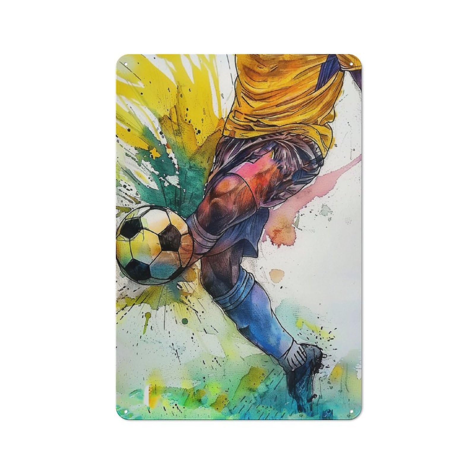 Junmoney Soccer Player Watercolor Art Nostalgic Decorative Tin Sign 30X20cm, Vintage Wall Decor For Lounge, Study, Pub Or Wall Gallery