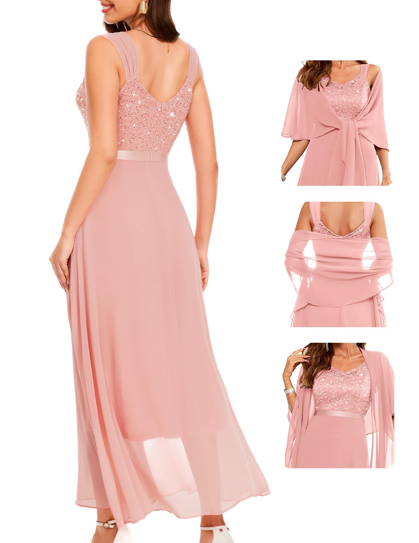Women Sequin Formal Cocktail Evening Long Wedding Mother Dress