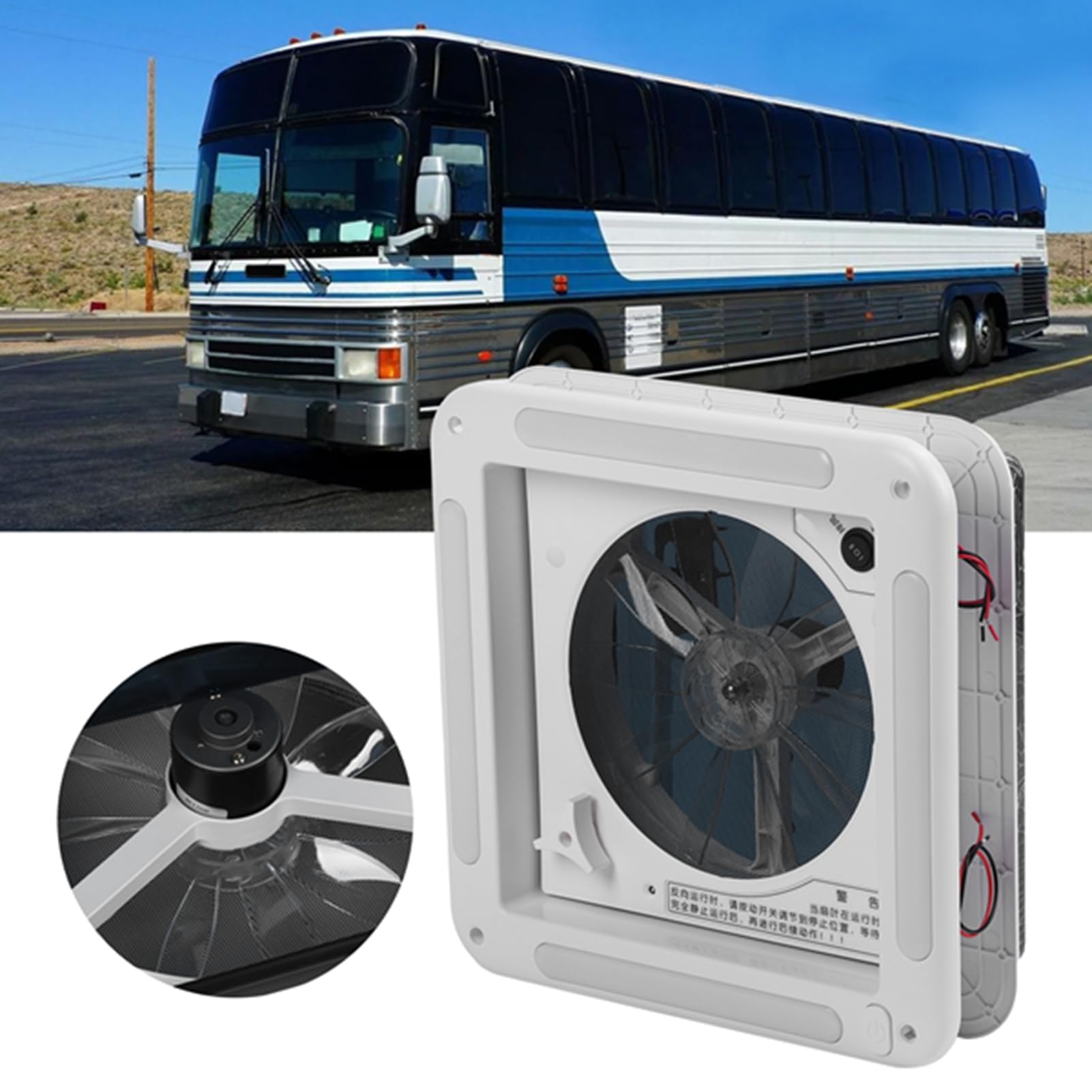 Generic Wentylator Wentylacyjny Sterowany Ręcznie do Autobusu Kempingowego RV, Sufitowy Wentylator Wyciągowy 12 V ze światłem LED