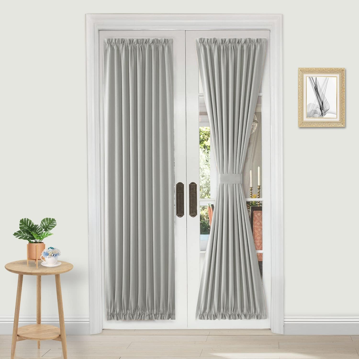 DWCN French Door Curtains – Rod Pocket Thermal Blackout Curtain for Doors with Glass Window, Kitchen and Patio Doors for Privacy, 25 X 72 Inches Long, 1 Curtain Panel with Tieback，Silver Grey — image 1