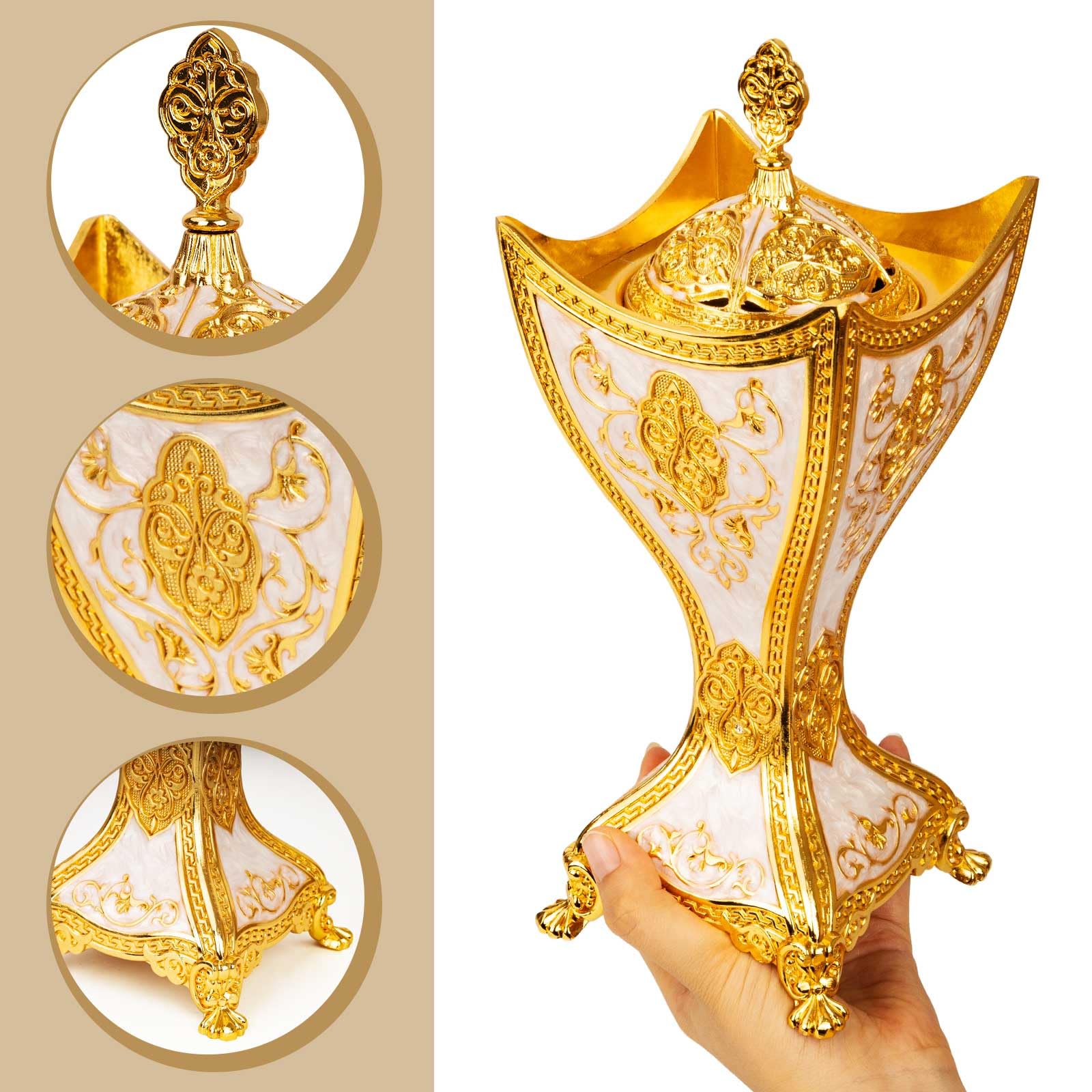 Bakhoor Incense Burner, 11Inches Charcoal Incense Burner - for Yoga, Spa Aromatherapy, Office & Home Decor, Trophy Shape (Gold)