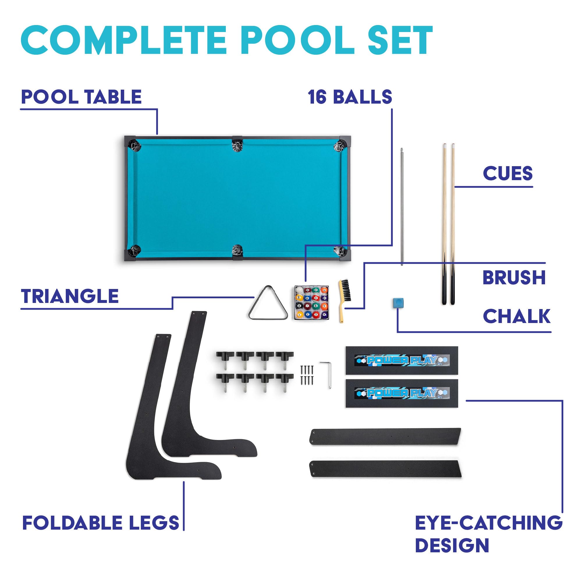 Powerplay 3ft Pool Table, Mini Table Pool Game for Kids & Adults, Compact & Portable, Easy Storage, Gift for Boys and Girls