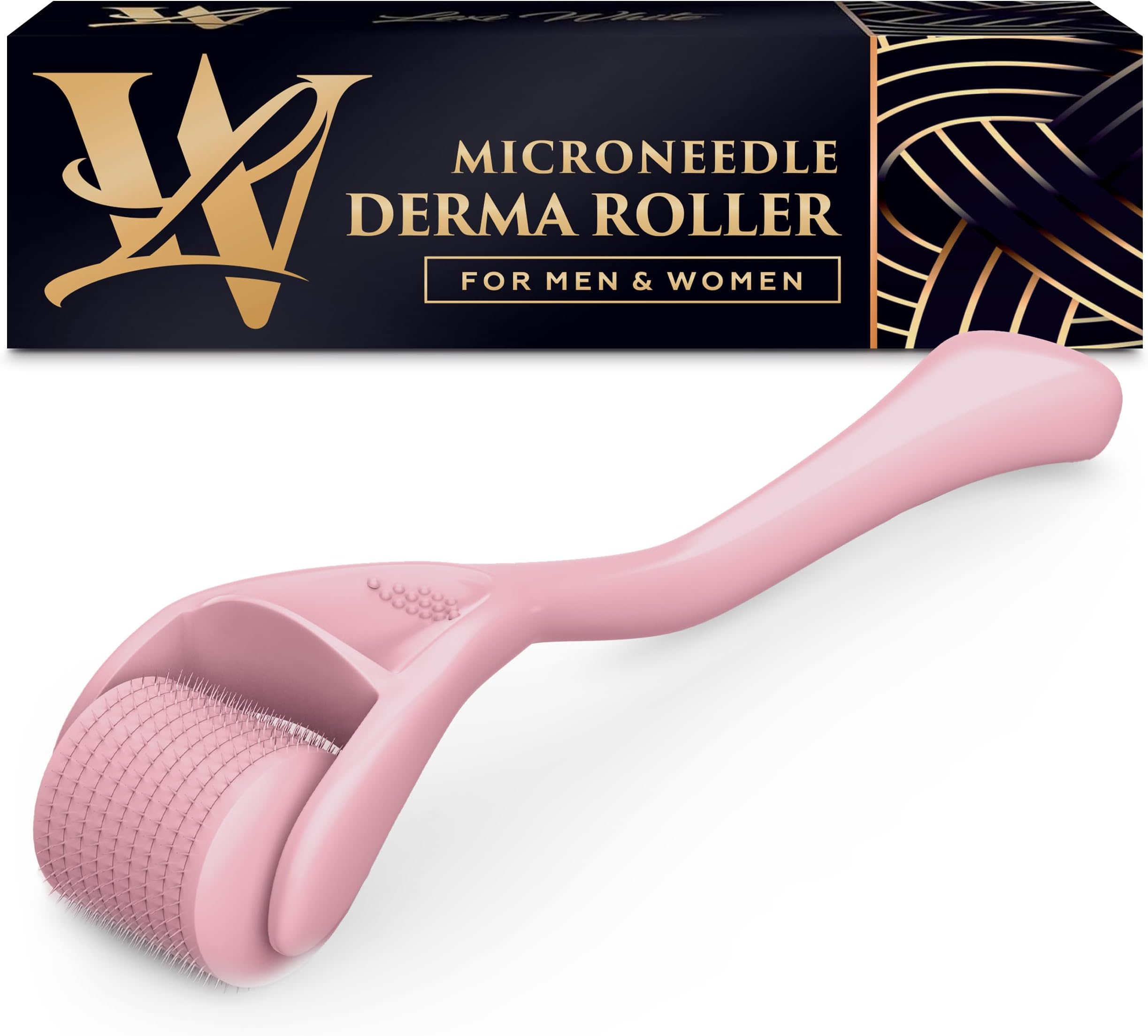 Derma Roller for Skin, Hair & Beard – Women and Men Titanium Microneedling Roller for Face & Scalp, Safe & Easy to Use - Pink