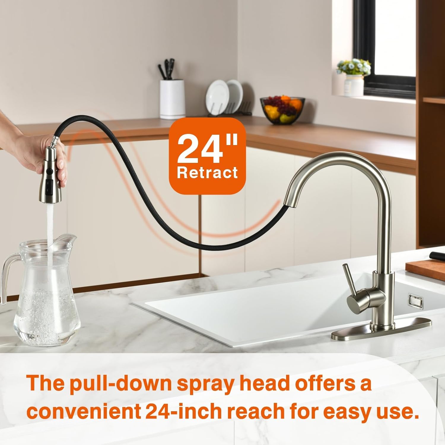Kitchen Faucet, Kitchen Sink Faucet, Sink Faucet, Pull-Down Kitchen Faucets, Free Water Filter Included, Brushed Nickel, RULIA PB1020