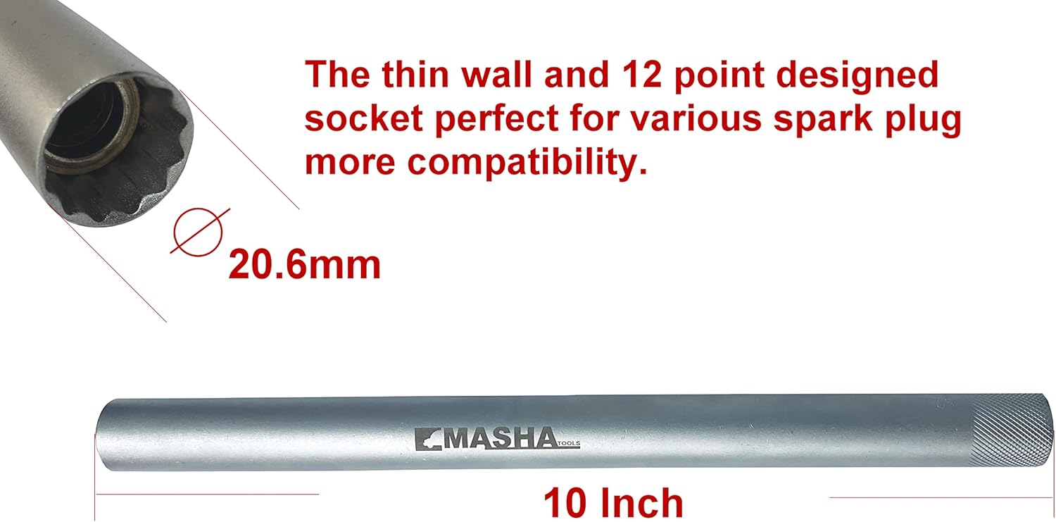 MASHA TOOLS-3/8 Inch Driver Magnetic Thin Wall 16 mm Spark Plug Socket 12PT (10 Inch Extra Long)