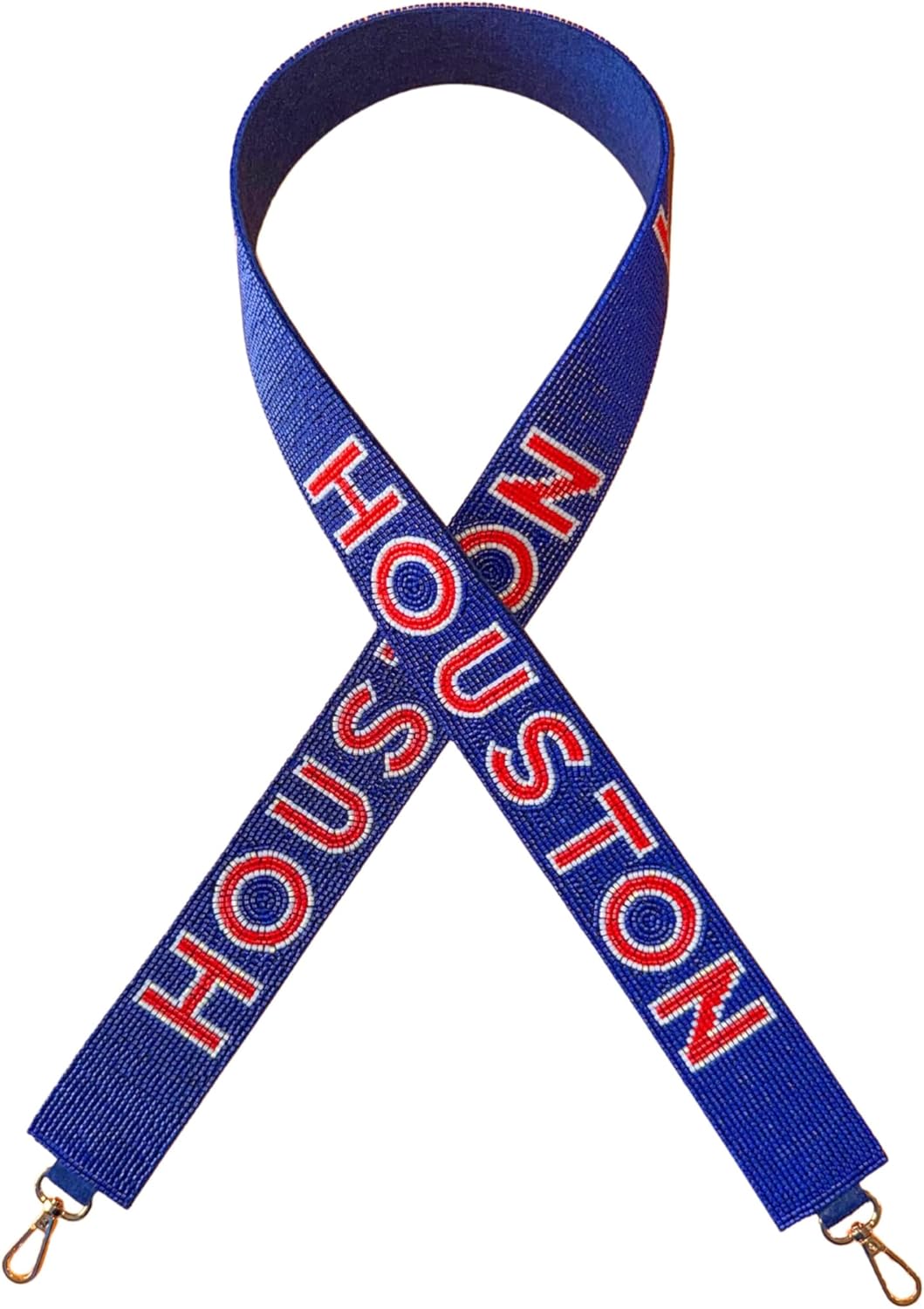 Lashicorn Houston Blue Beaded Purse Strap Red Letters 45” Pro Football Time Stadium Approved Clear Bag Texas Gold Hardware Sports College South