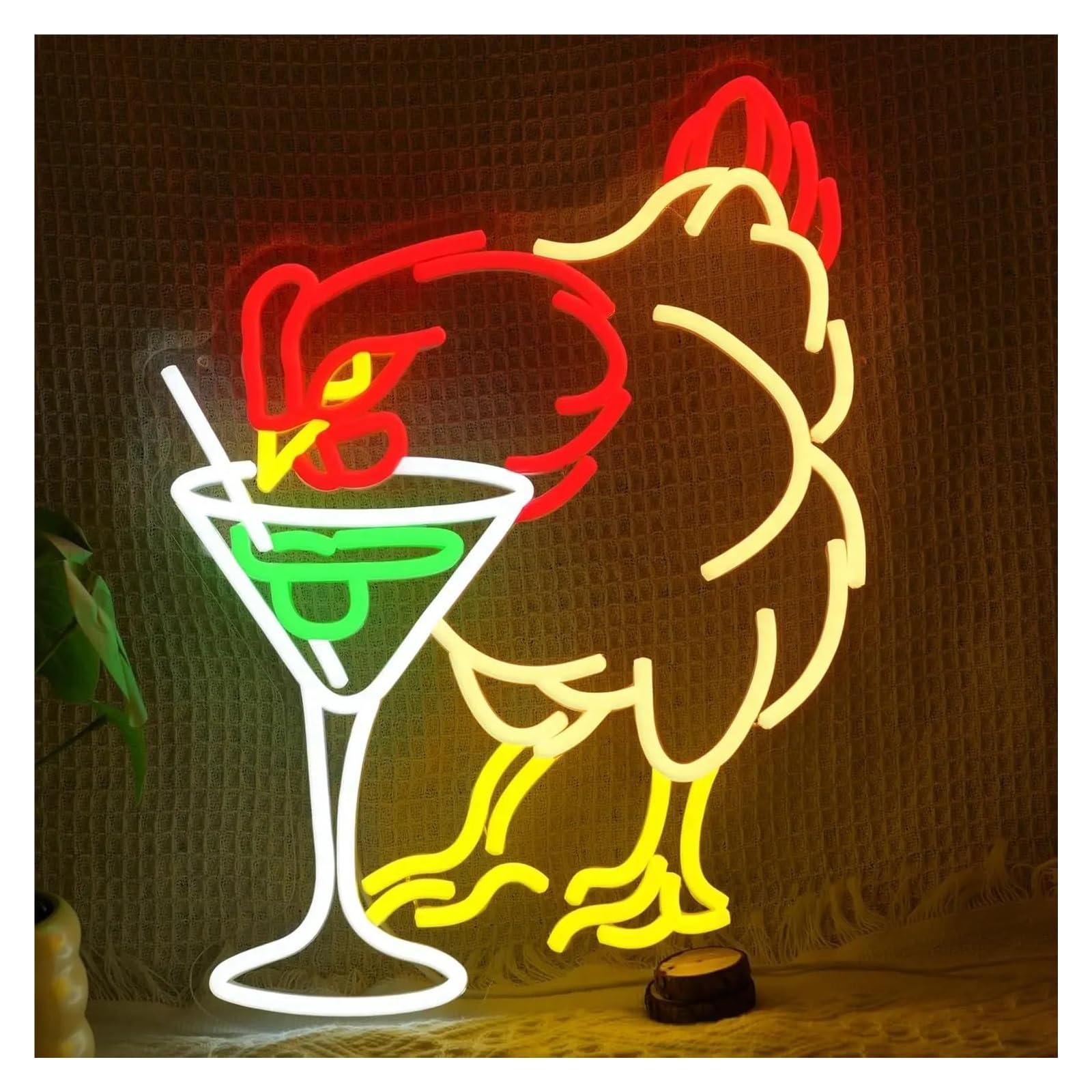 XENITE Hanging Art Neon Signs Chicken Cocktail Neon Sign Martini Chickens LED Light Dimmable for Kitchen Bar Club Party Gaming Room Bedroom Wall Decor 45cmx34.5cm