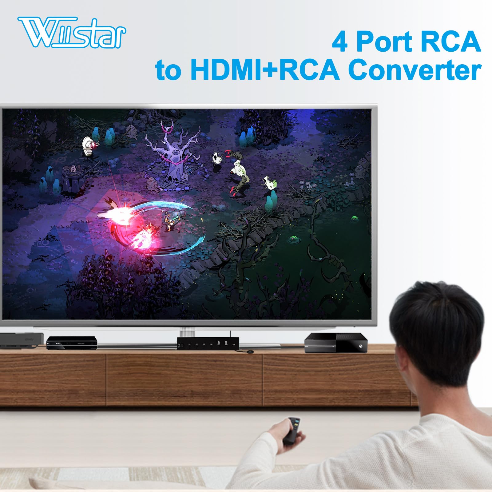 Wiistar Convertisseur 4 ports RCA vers HDMI avec commutateur RCA 4 AV en 1 sortie HDMI 2 AV