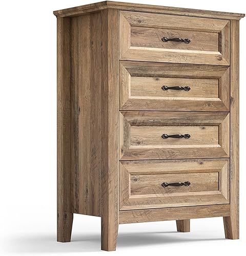 LINSY HOME Cómoda para dormitorio cómoda con asas de metal cómoda alta con 4 cajones ideal para entrada armario y sala de estar color blanco