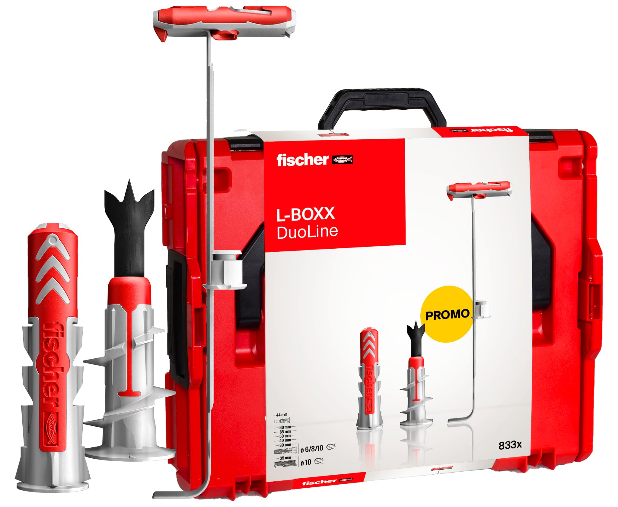 fischer L-Boxx 102 DuoLine, 833-teiliges Dübelset, 6-10 mm Durchmesser, 30-80 mm Länge, DuoPower, DuoTec und DuoBlade, für Profis und Heimwerker