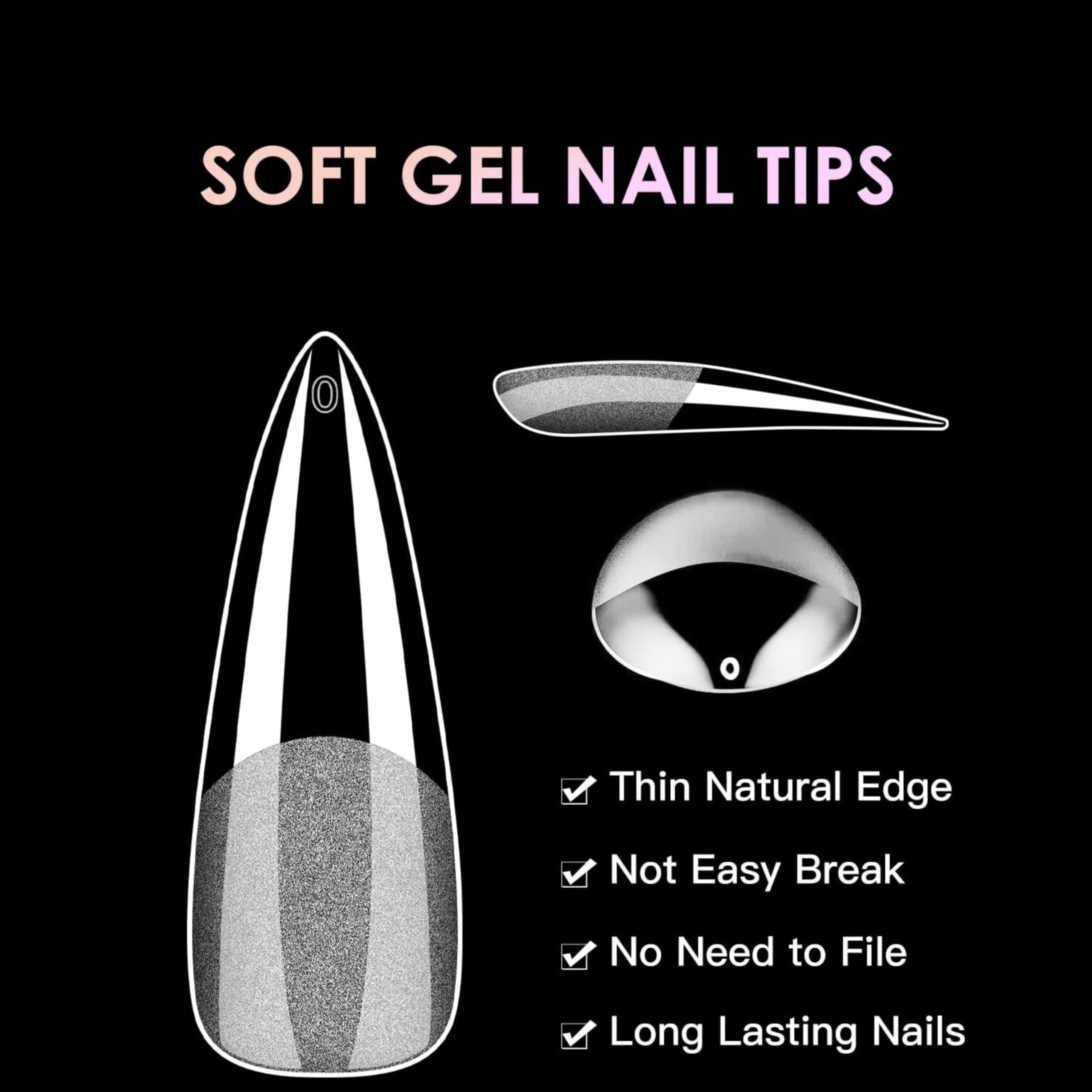 THR3E STROKES 120pcs Soft Gel NailTips, Gel X Nail Tips Clear Fake Nails Full Cover Soft Acrylic NailTips with Box for Extension Nail Manicure Salon Home DIY (Long Stiletto) - Image 4 thumbnail