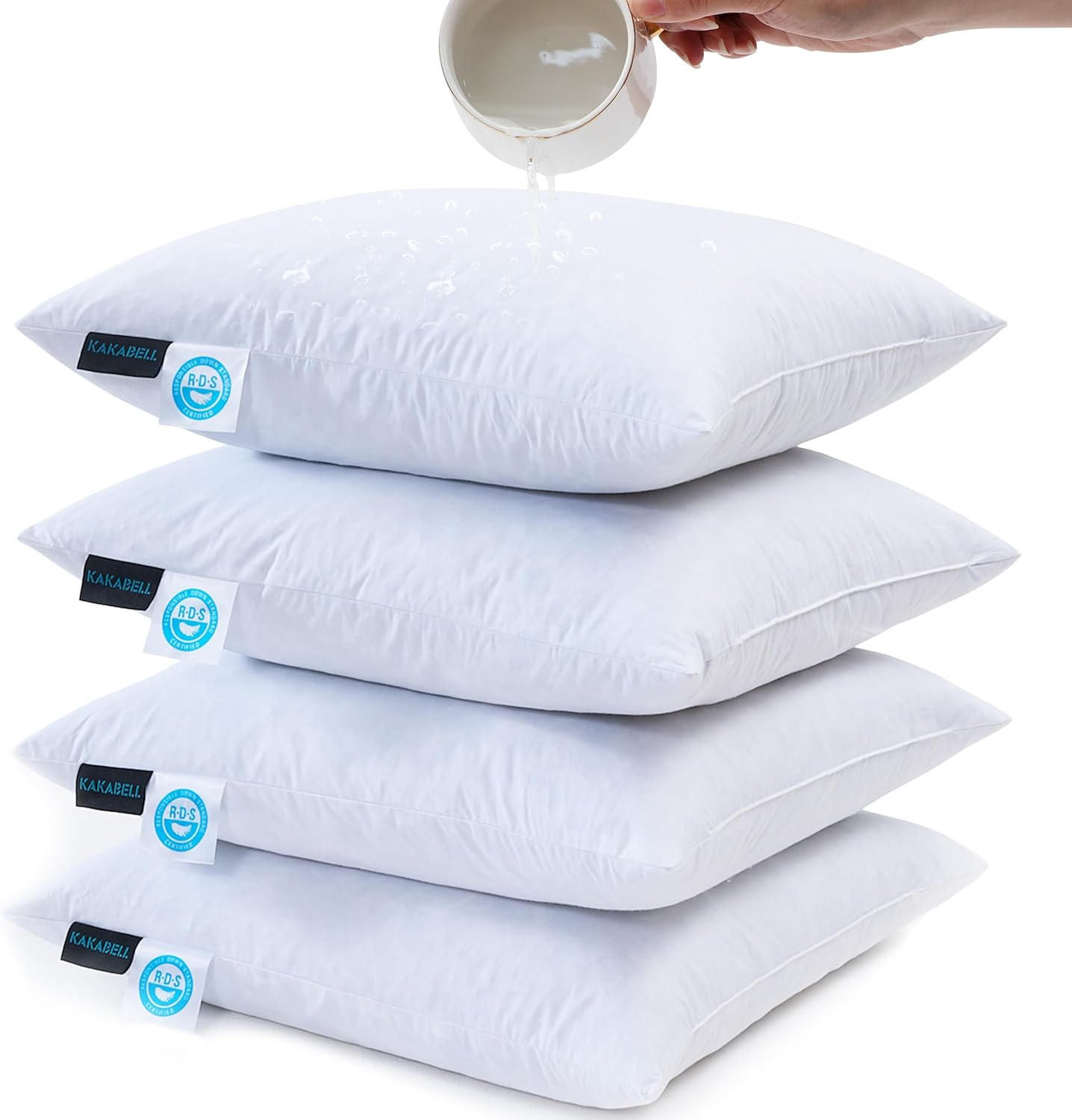 KAKABELL Throw Pillow Inserts Waterproof 20X20 Set of 4 Down Feather Filled Sofa