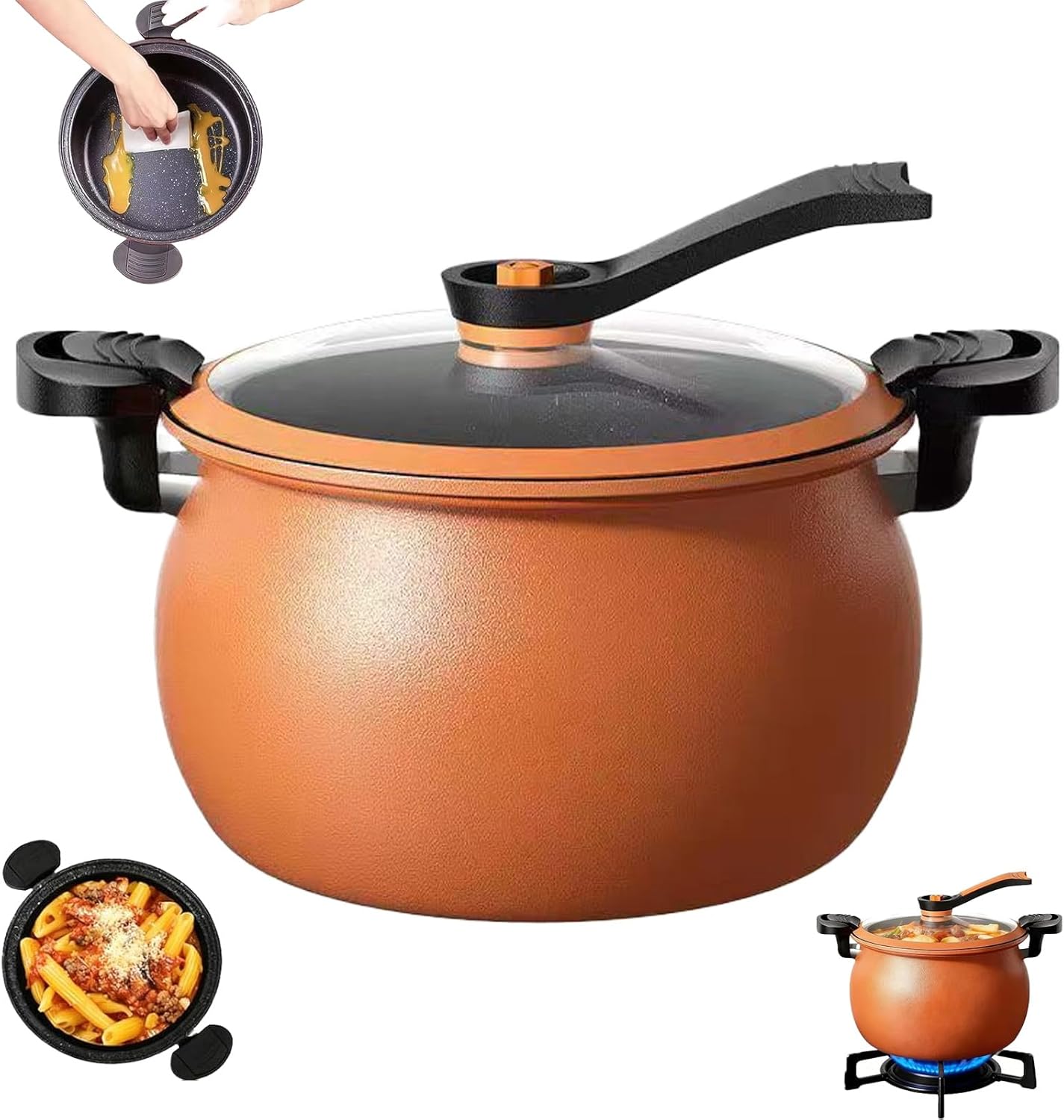 Multifunctional Large Capacity Non-stick Pressure Cooker, Multifunctional Non-Stick Pressure Cooker, 8Qt Micro Pressure, with Anti-Scalding Handle & Visual Glass Lid for Kitchen (Orange)