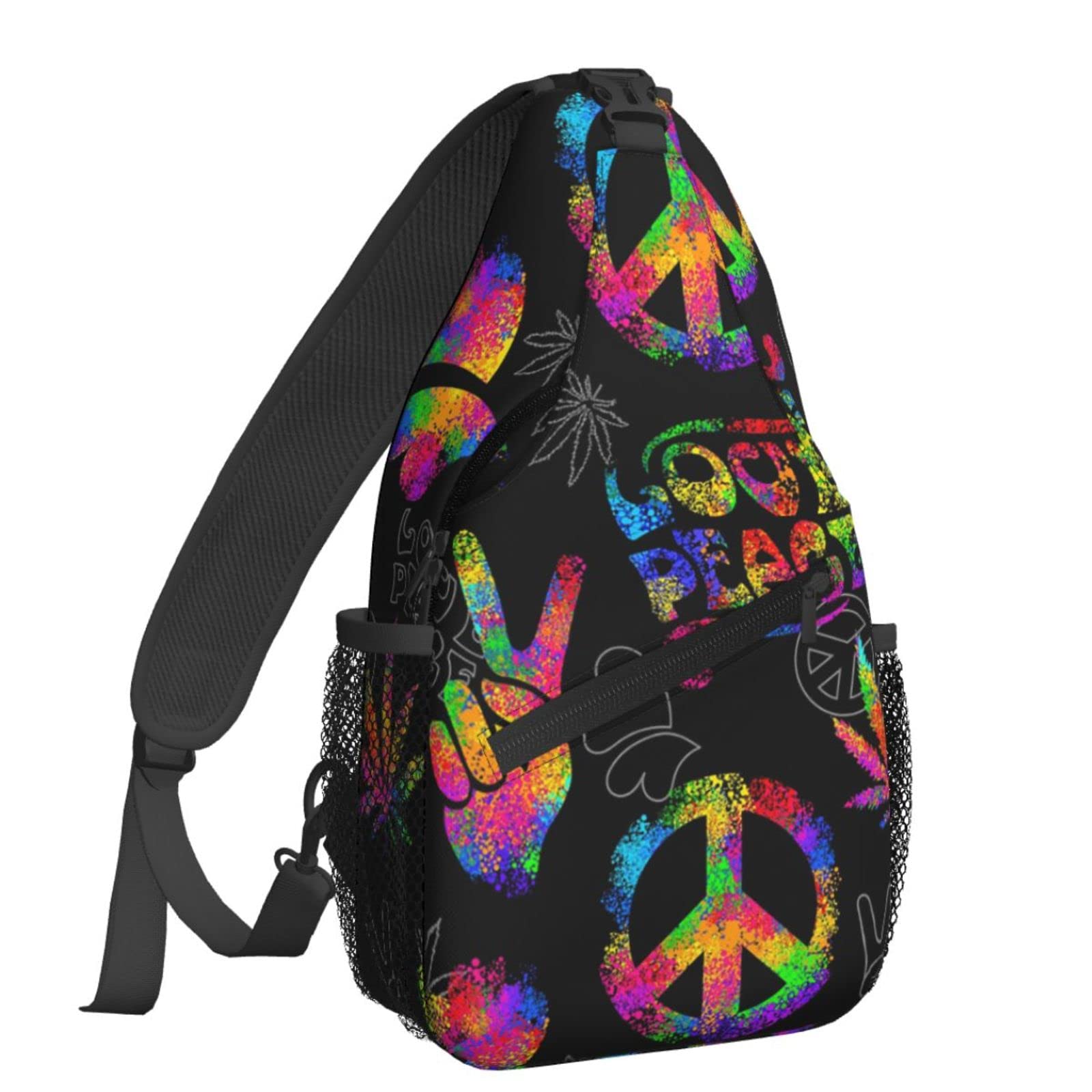 Famame Rainbow Peace Love Sign Gesture Sling Backpack Chest Bag Crossbody Shoulder Bag Gym Cycling Travel Hiking Daypack For Men Women