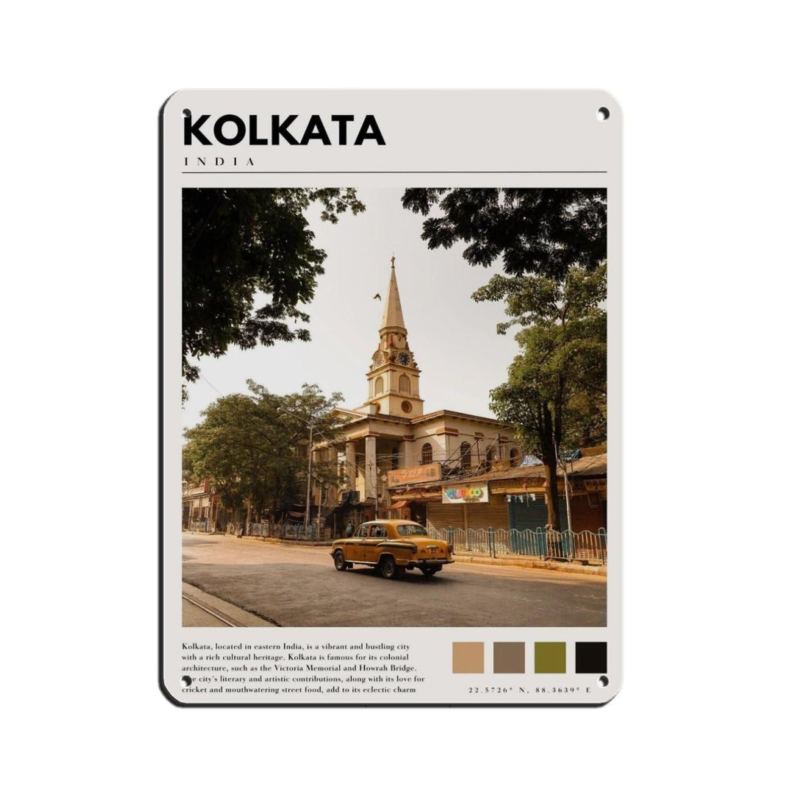 Kolkata Poster Kolkata Art Retro Poster Metal Tin Sign Chic Art Retro Iron Painting Bar People Cave Cafe Family Garage Poster Wall Decoration 12x16inch(30x40cm)