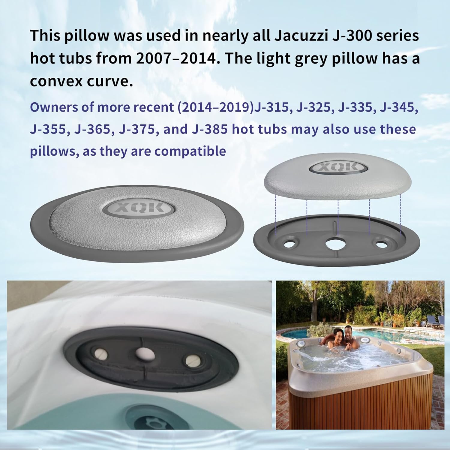 4 Pack 2472-826 Oval Pillow Insert & Back Mount Compatible with Jacuzzi J-300 Series Hot Tub 2007-2013, J-300 Hot Tub Spa Pillow Replacement, Comfortable Headrest Cushion Make Spa More Relaxation