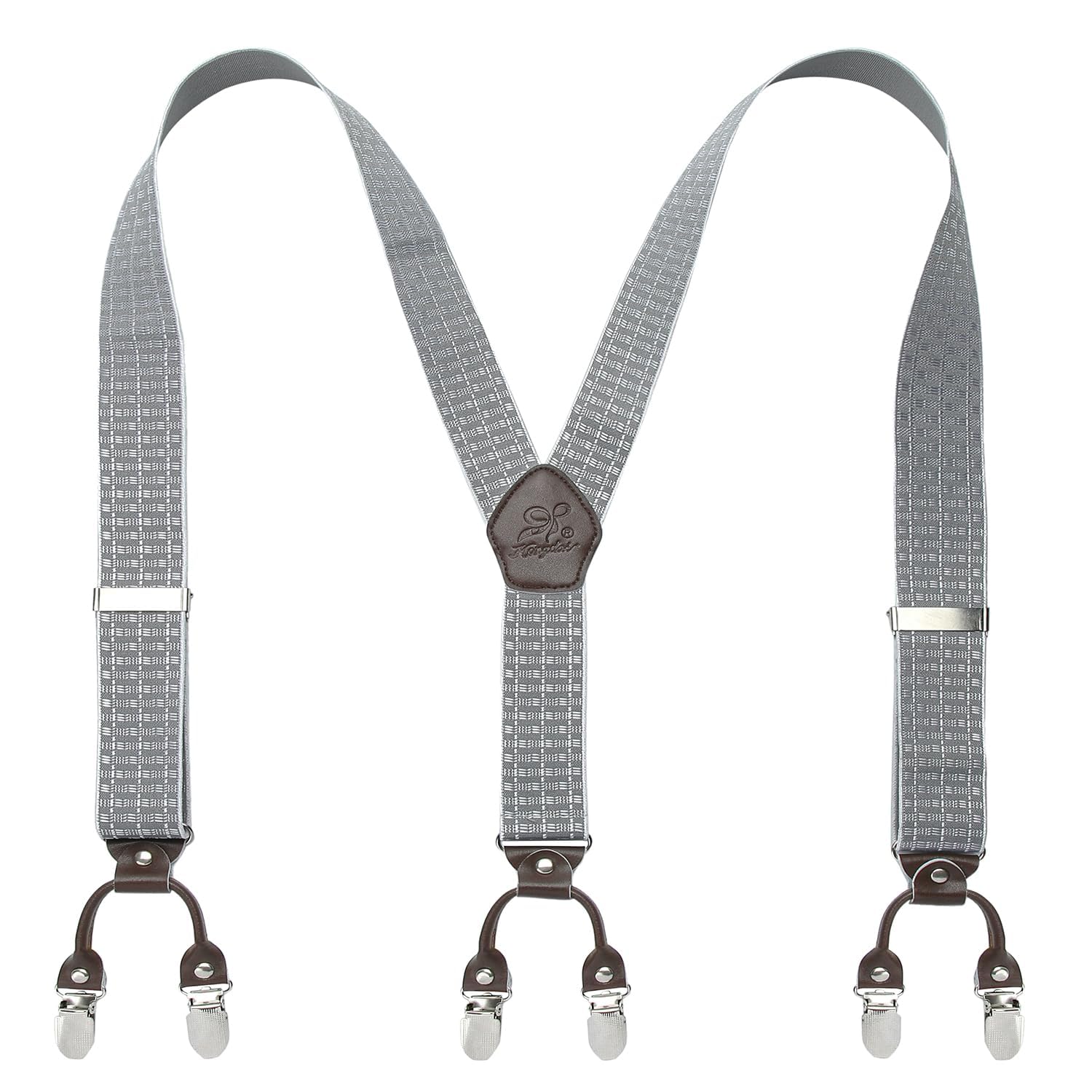 KANGDAI Rindsleder Hosenträger für Herren Breit Y Style 3.5 CM Mit Sehr 6 Starke Metall Clip Durable Elastic Verstellbare Hosenträger Geschenkbox für Herren und Damen