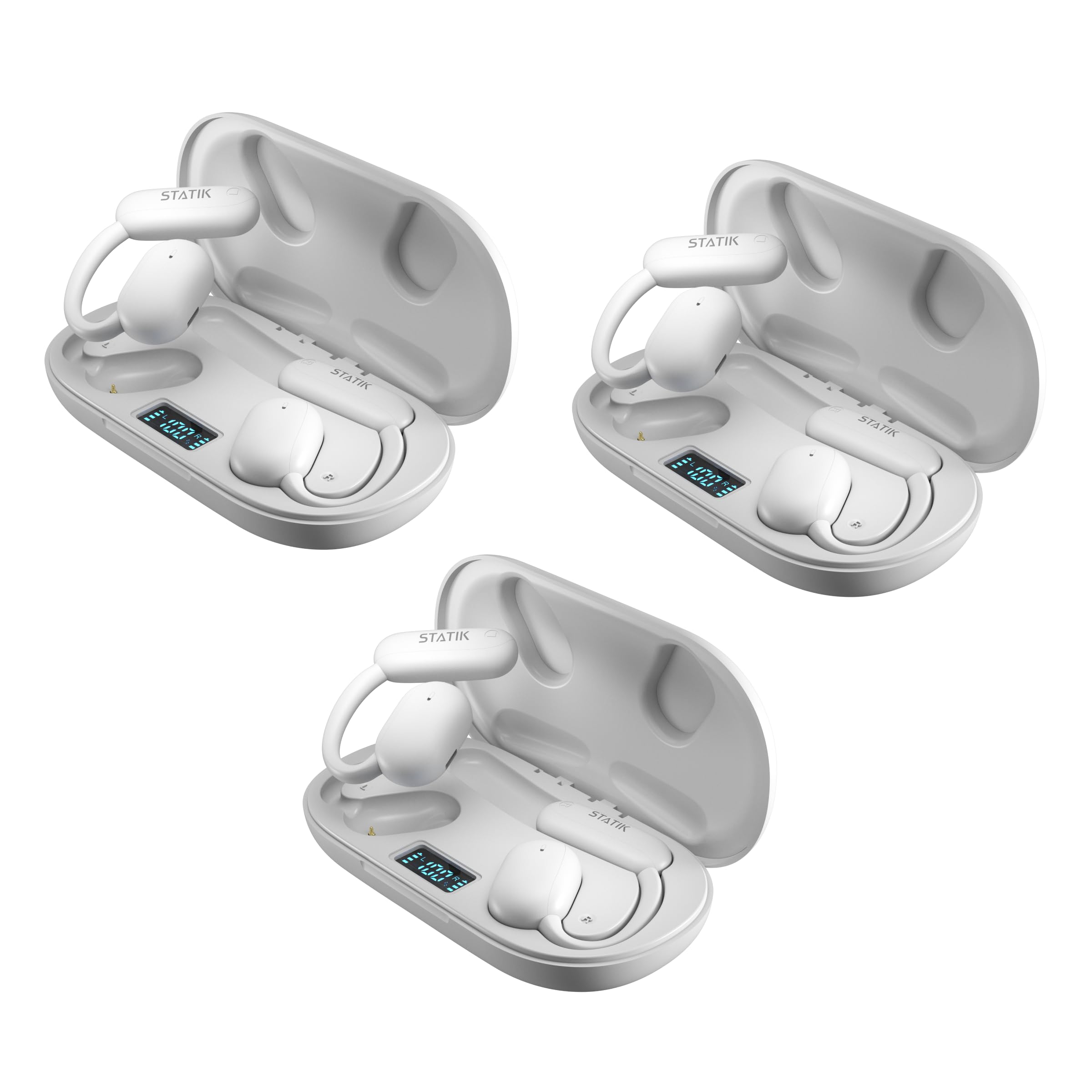 white wireless earbuds with fast charging and long battery life