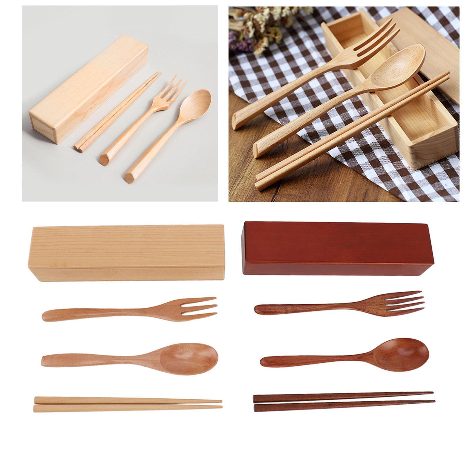 Holzbesteck-Set Für 1 Person Mit Aufbewahrungsbox – Wiederverwendbar, Für Reise & Picknick