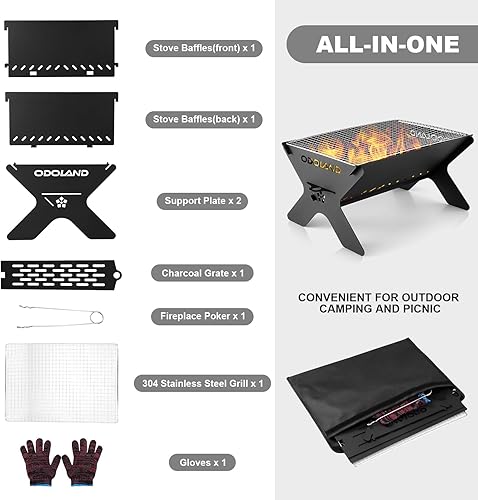 Miniatura 2 de Odoland Parrilla de fogata de campamento, parrillas de carbón plegables portátiles, parrilla de barbacoa para mochileros, parrilla de fogata
