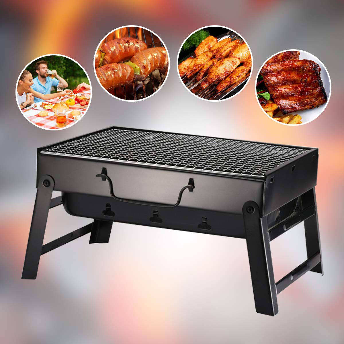 ele ELEOPTION BBQ Grill Tragbarer Gefalteter Holzkohlegrill für 2-4 Personen, 13,8 '' x 10,6 '' x 7,9 '', Campinggrill Kohlegrill für Picknick Garten Terrasse Reise Beach Barbecue