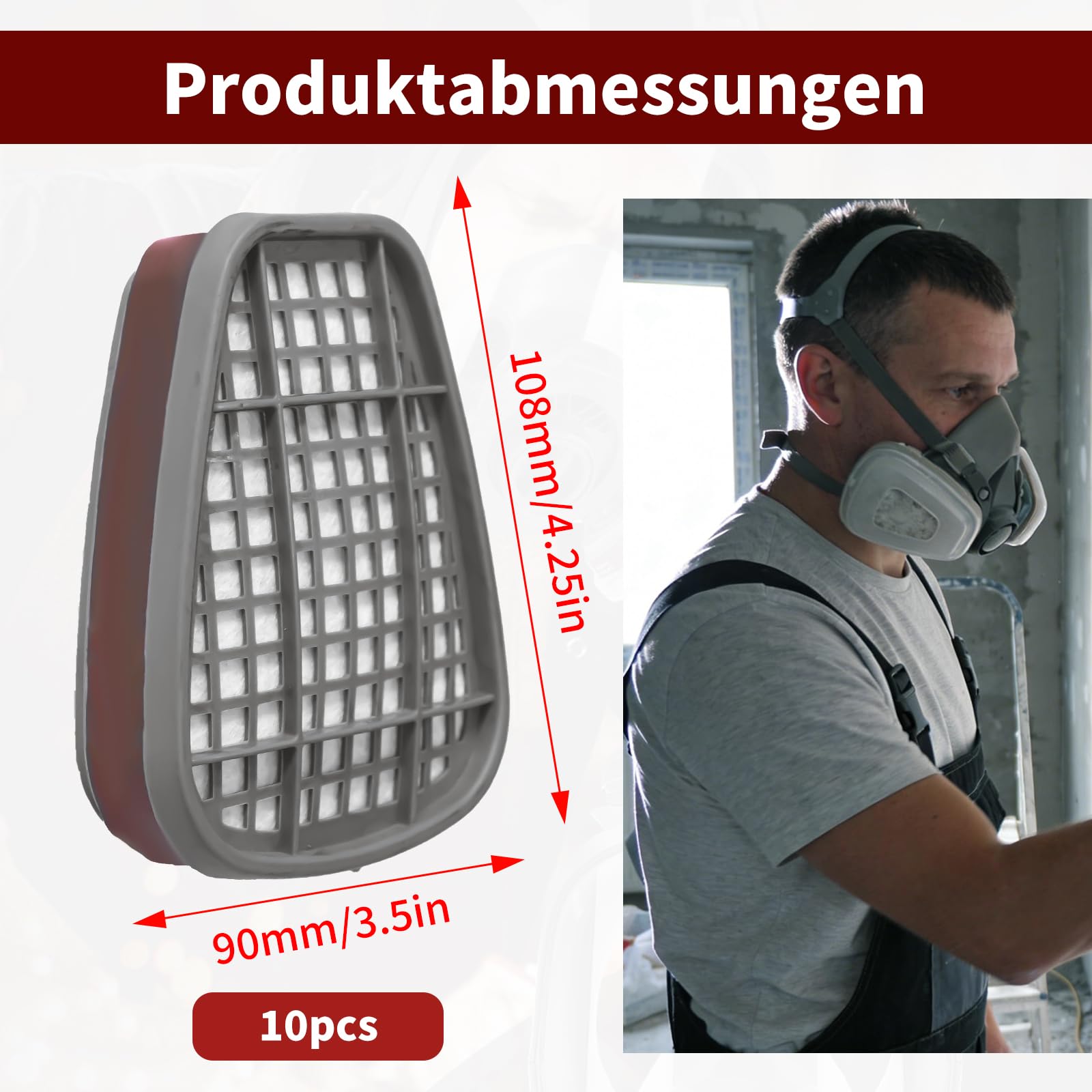 10 filtros para máscara respiratoria, 6001 para máscara pintura, cartuchos de vapor orgánico, filtro químico de pintura contra polvo, gas, vapores orgánicos, con 6100/6200/7501/7502/6502/6800