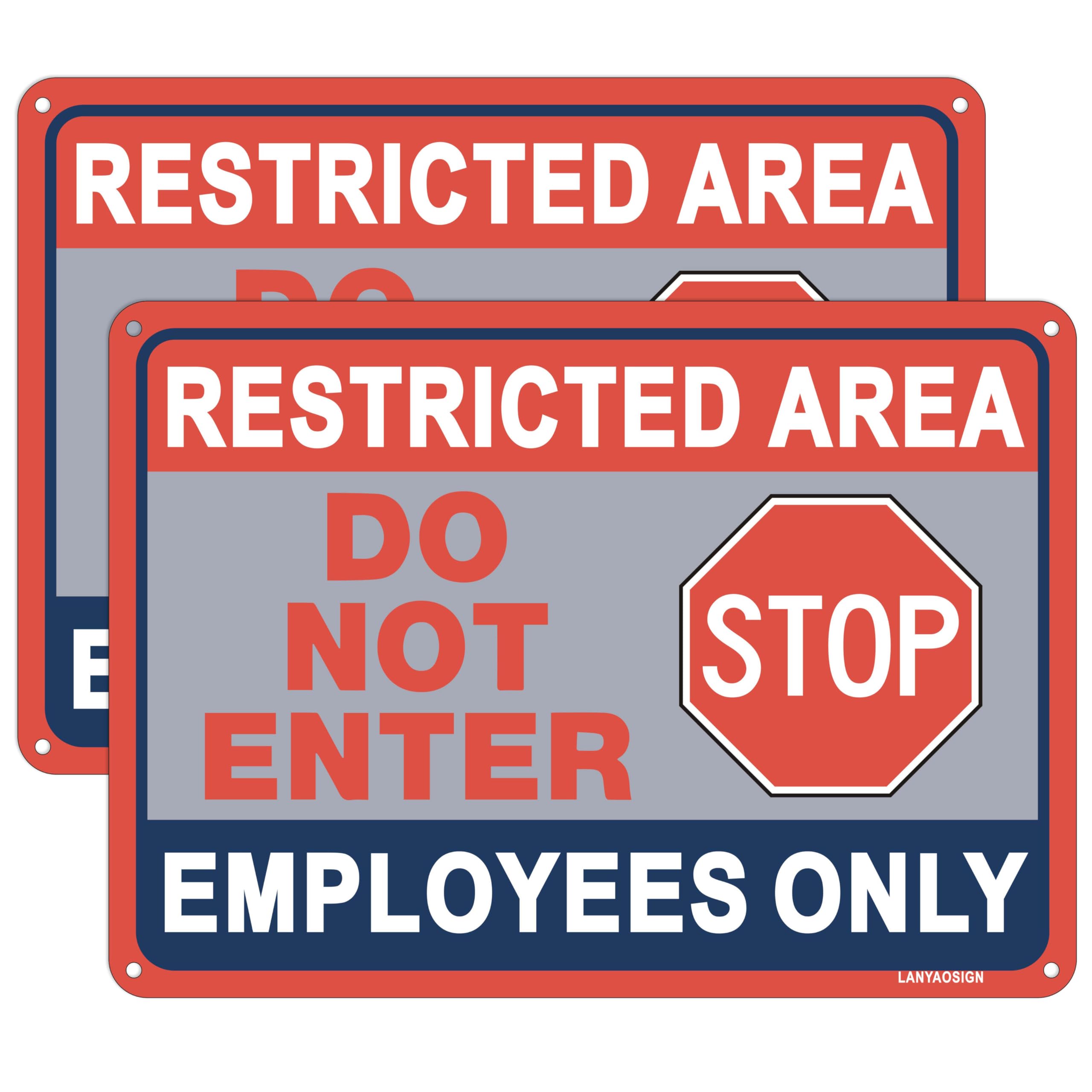 2 Pack Restricted Area Sign Employees Only Stop Do Not Enter Signs,12 x 8 Inches Metal Sturdy Free Rust Aluminum Sign,Weatherproof