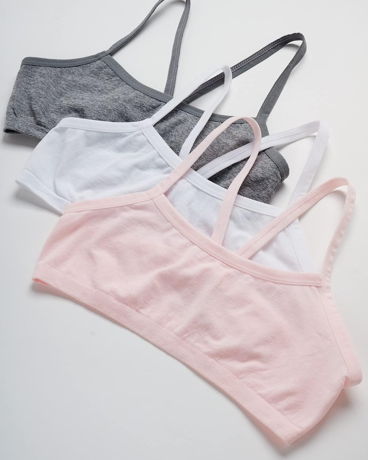 Rene Rofe Girls Training Bra - 3 Pack Soft Stretch Performance Tag Free Cami Bra - Spaghetti Strap Starter Bras for Girls
