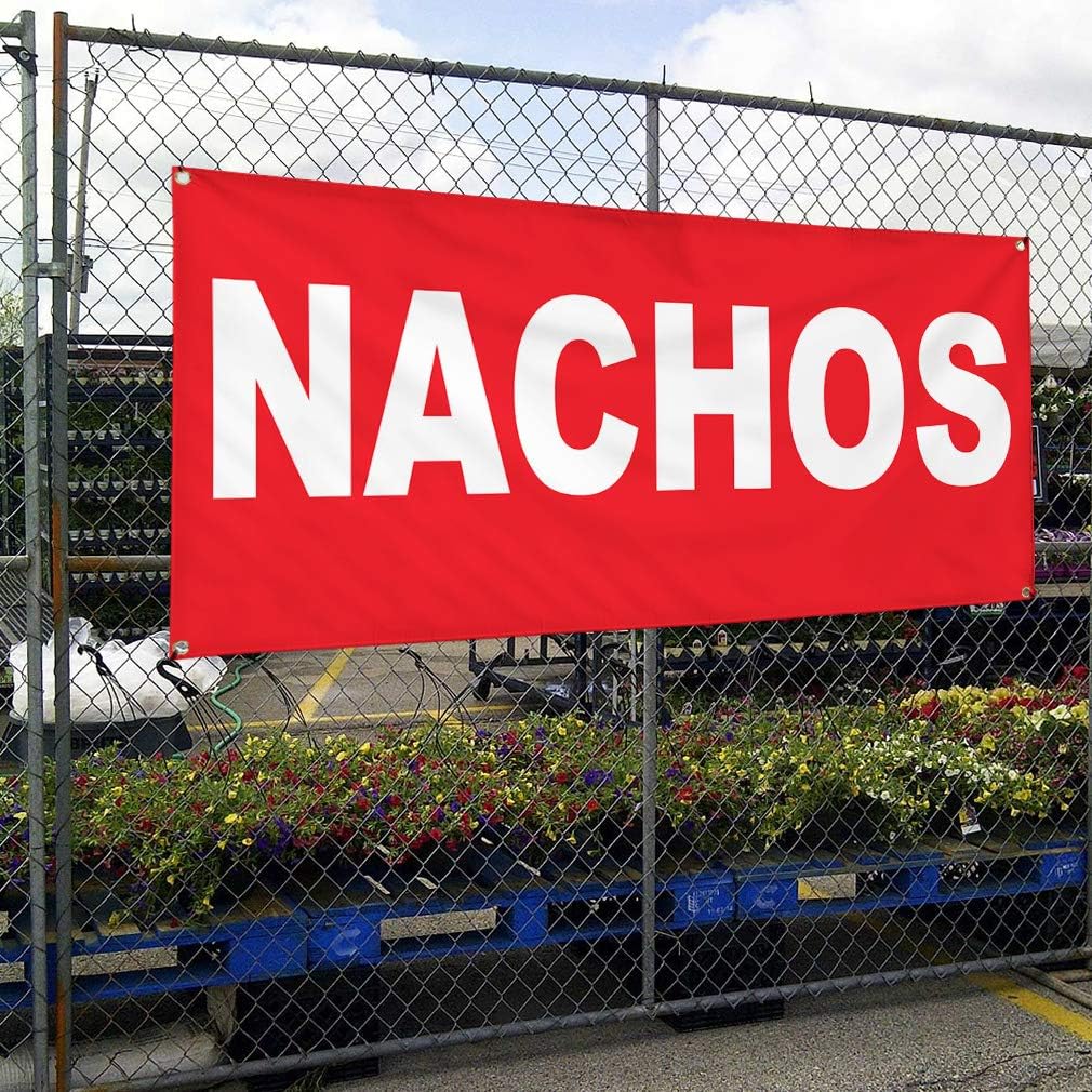 Vinyl Banner Multiple Sizes Nachos Red Background Food Bar Restaurant Truck Restaurant & Food Outdoor Weatherproof Industrial Yard Signs 4 Grommets 24x36Inches