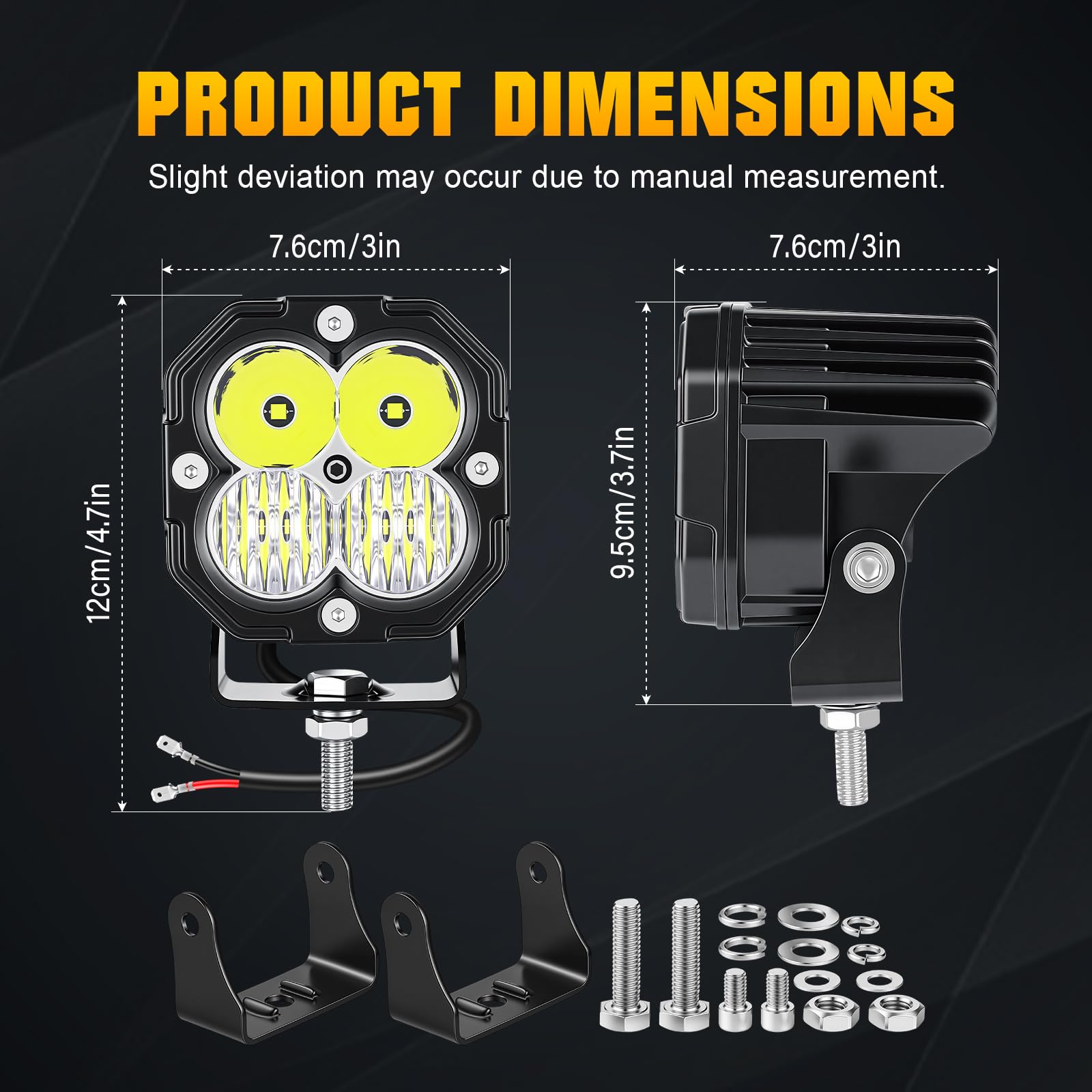 RIGIDON 2 x Mini Faro da Lavoro Led, 3 Pollici 30W 3000LM, Flood Spot Luci, Fari di Profondità, Faretti Per Fuoristrada Auto Trattore Escavatore Camion ATV 4x4, motociclette, 12V 24V 6000K Bianco
