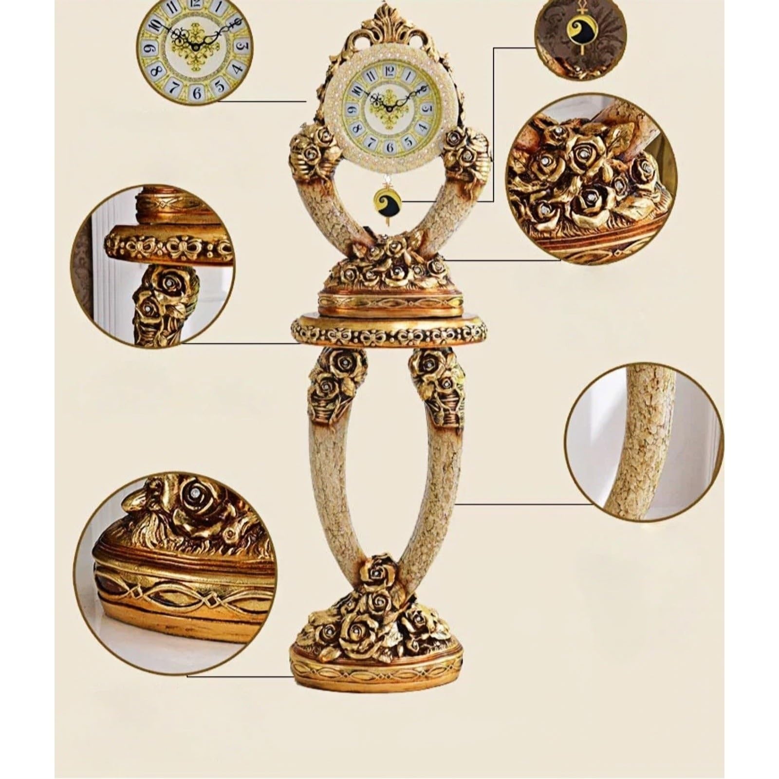 Reloj de pie Reloj de piso vintage cuarzo estilo europeo silencioso | Adornado for sala de estar