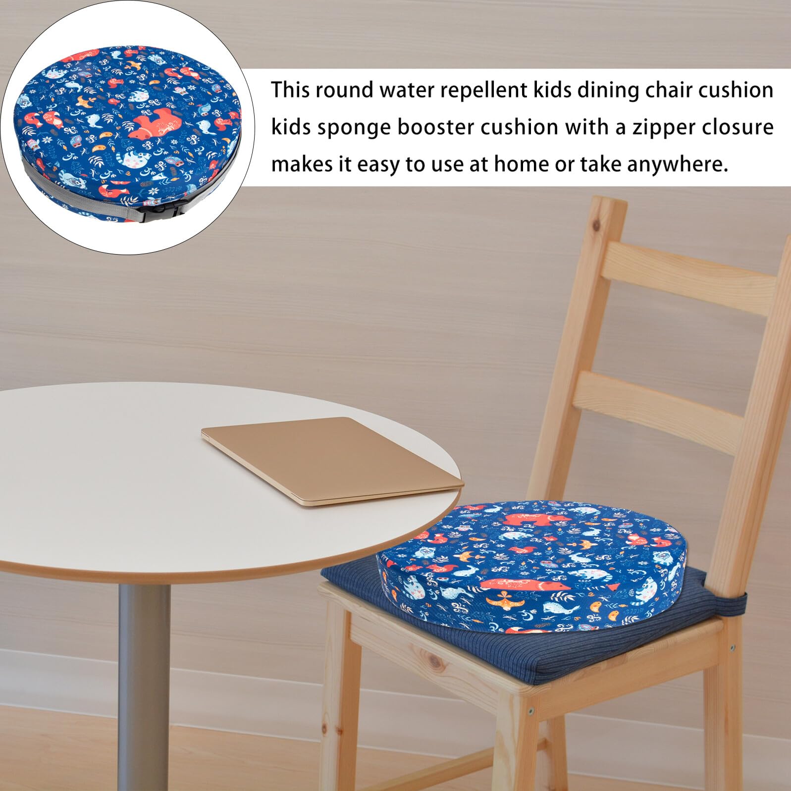 SHINEOFI Seggiolino Rialzato per Cuscino Rotondo in Poliestere e Spugna, Cuscino per Sedia da Pranzo Portatile 34 Cm, Adatto per Pasti e Giochi